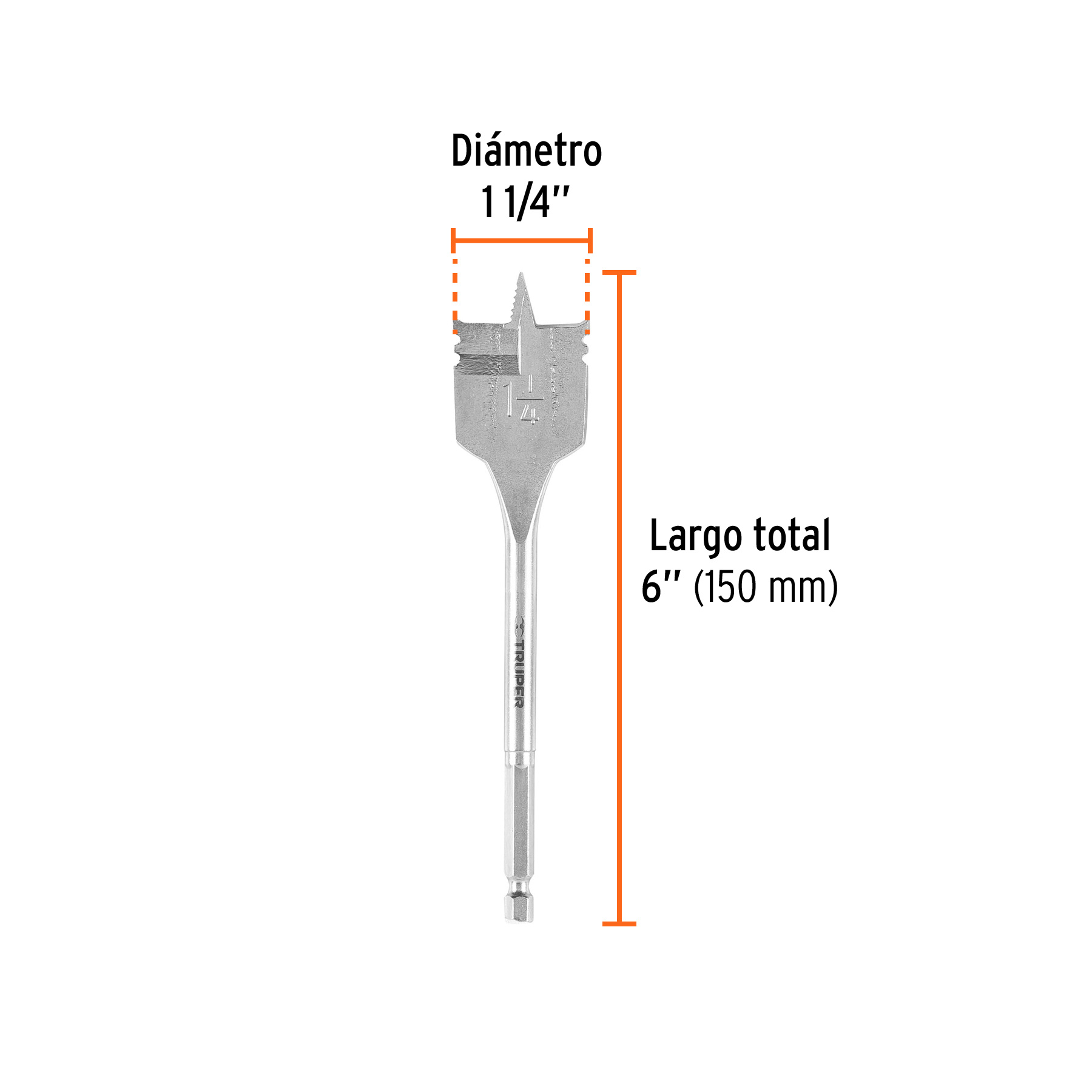 Broca plana de manita 1-1/4" para madera, TRUPER TRUPER