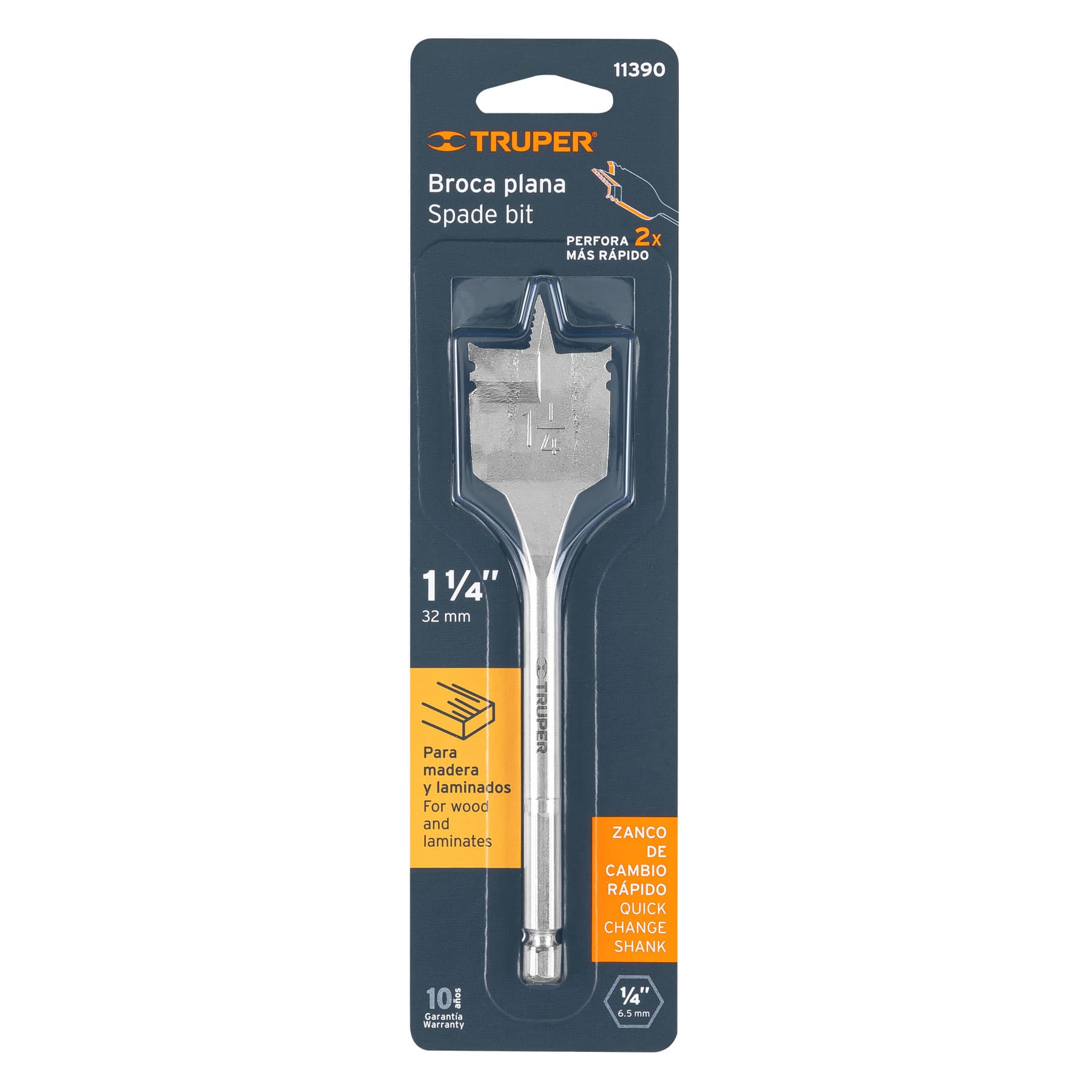Broca plana de manita 1-1/4" para madera, TRUPER TRUPER