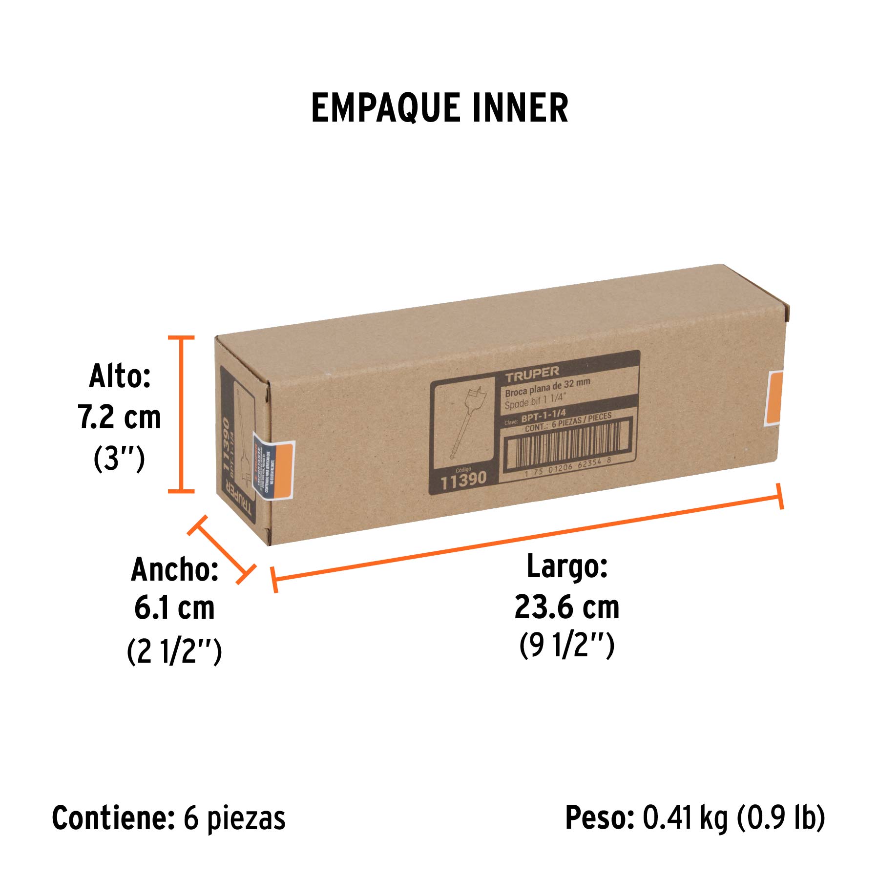 Broca plana de manita 1-1/4" para madera, TRUPER TRUPER