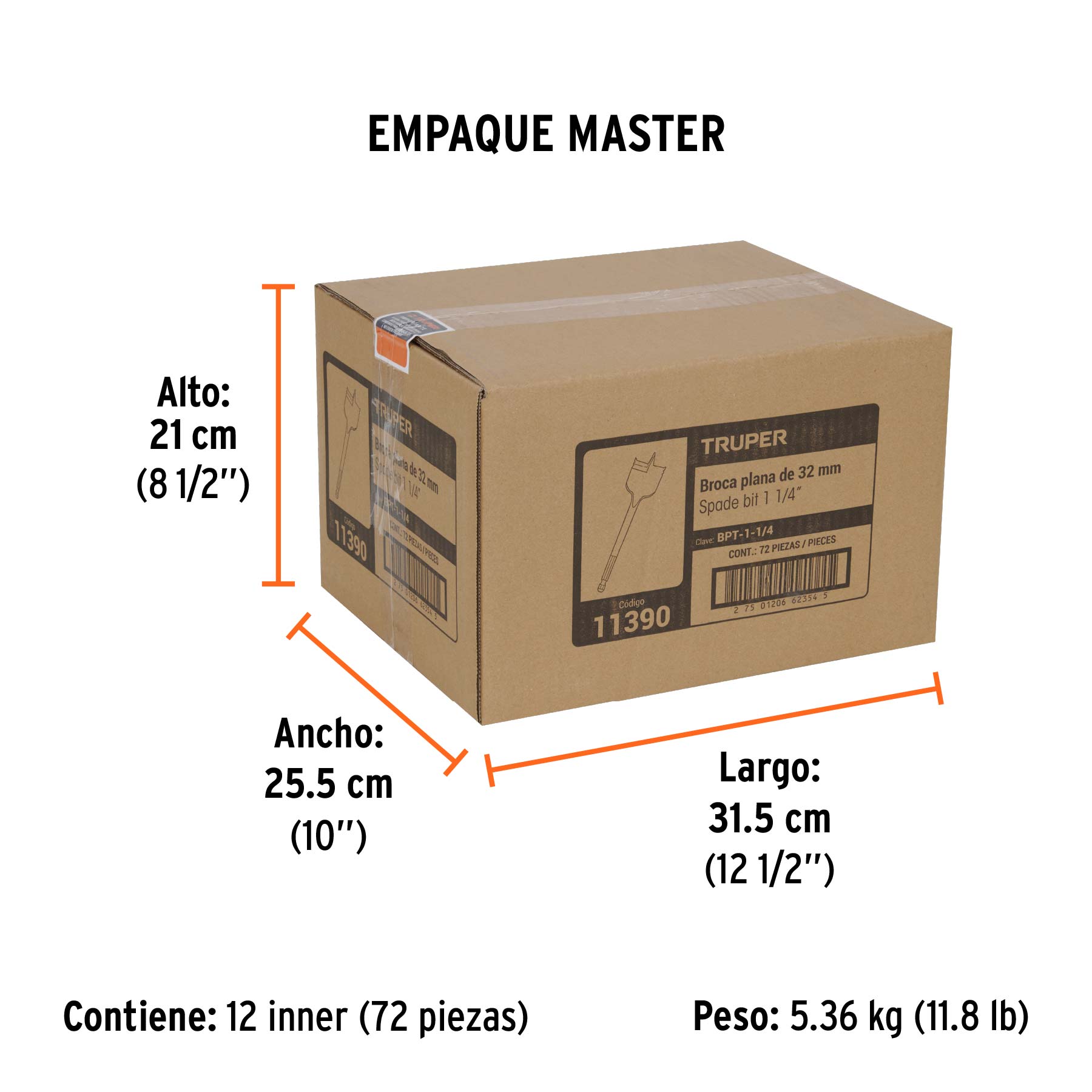 Broca plana de manita 1-1/4" para madera, TRUPER TRUPER