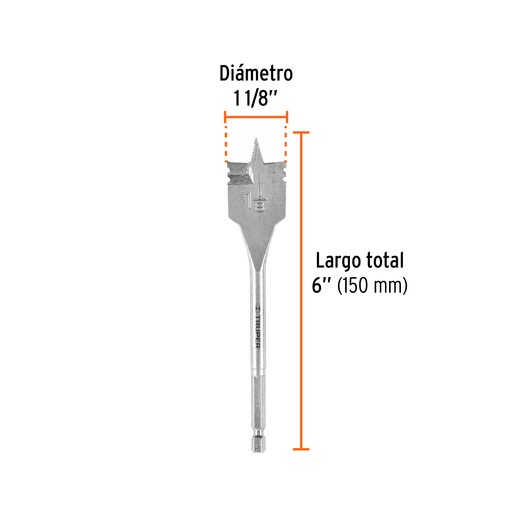 Broca plana de manita 1-1/8" para madera, TRUPER TRUPER