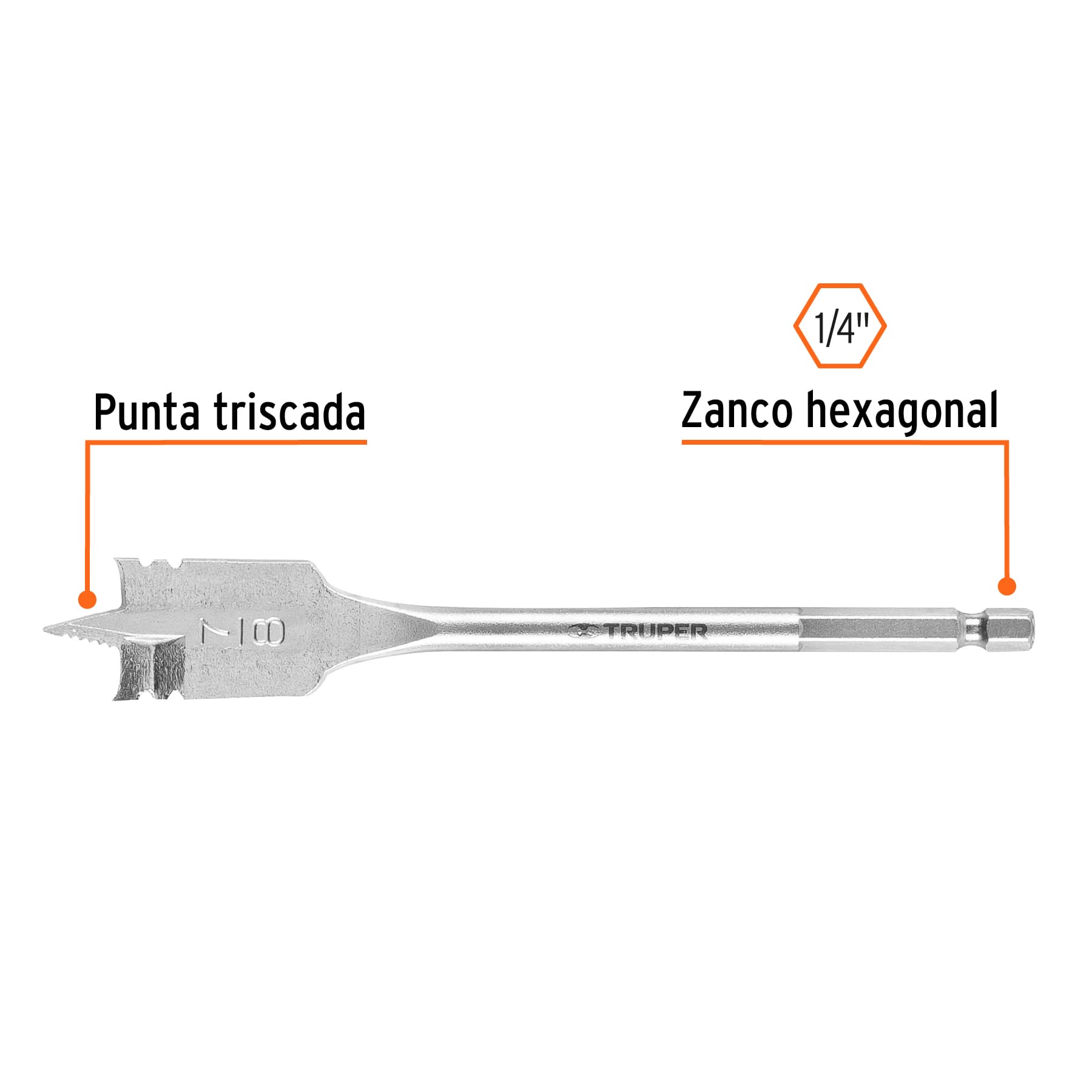 Broca plana de manita 7/8" para madera, TRUPER TRUPER