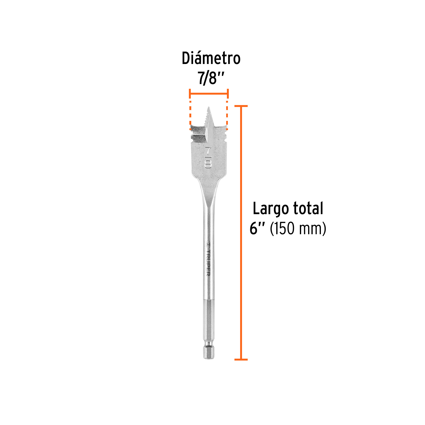 Broca plana de manita 7/8" para madera, TRUPER TRUPER