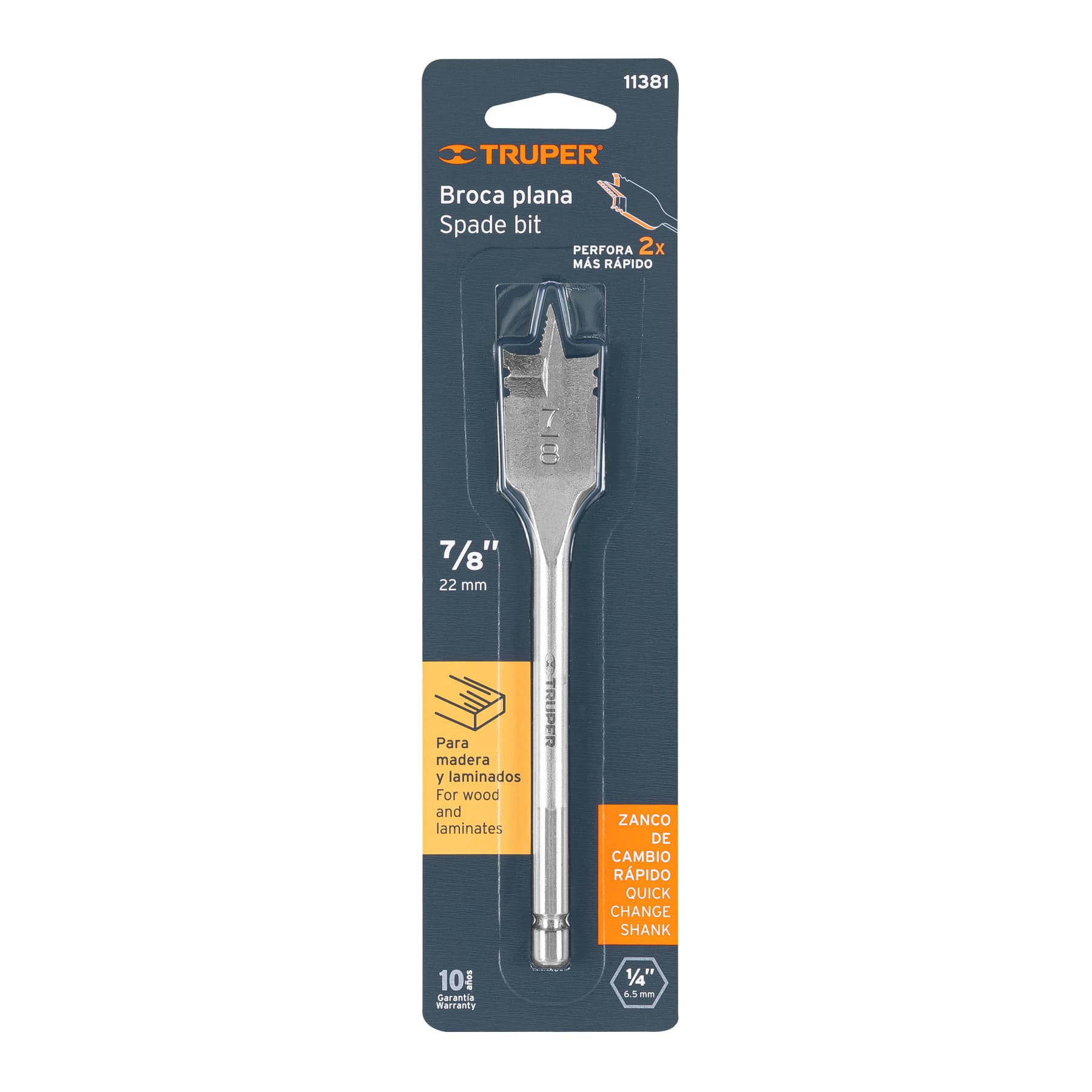 Broca plana de manita 7/8" para madera, TRUPER TRUPER