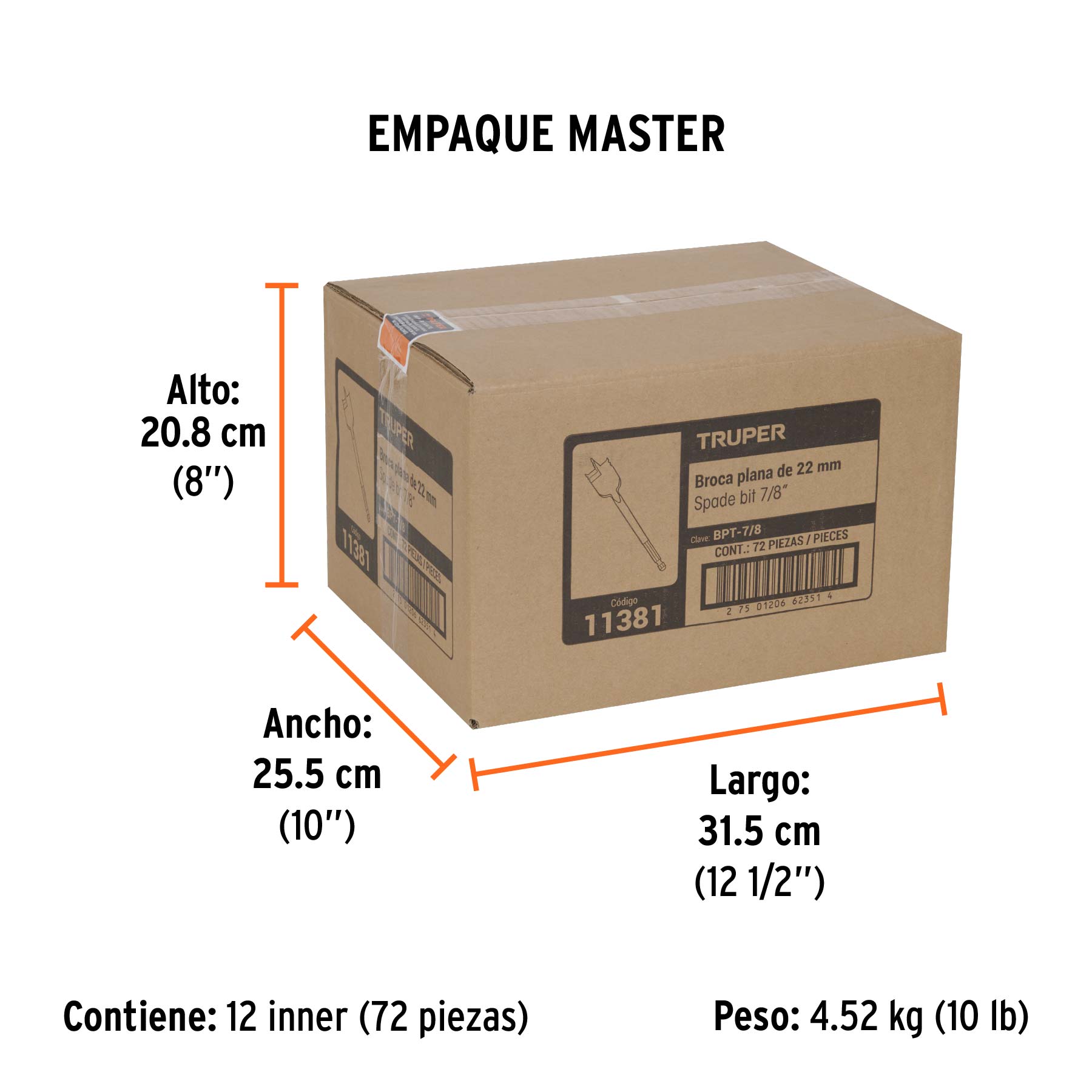Broca plana de manita 7/8" para madera, TRUPER TRUPER