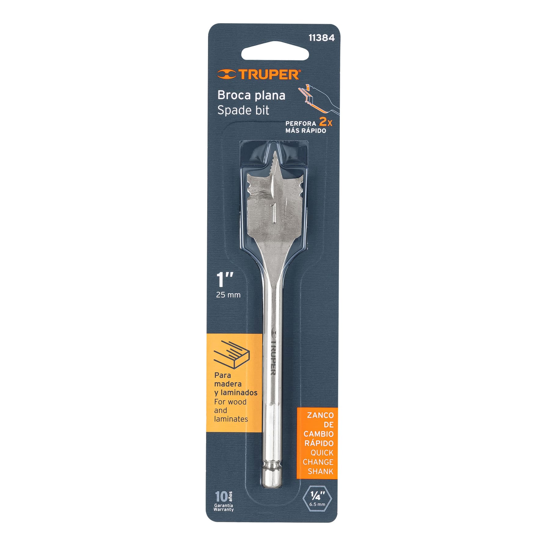 Broca plana de manita 1" para madera, TRUPER TRUPER