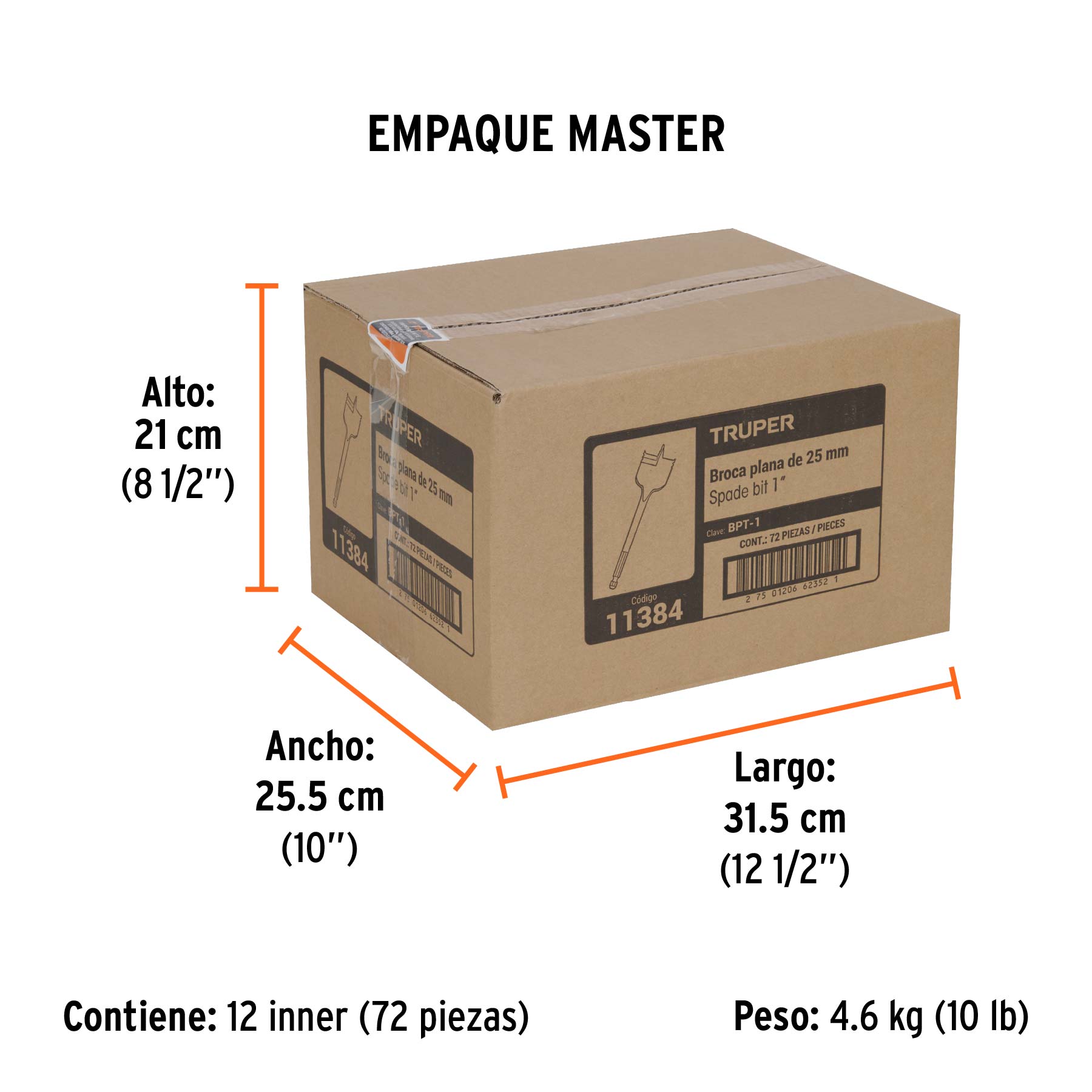 Broca plana de manita 1" para madera, TRUPER TRUPER