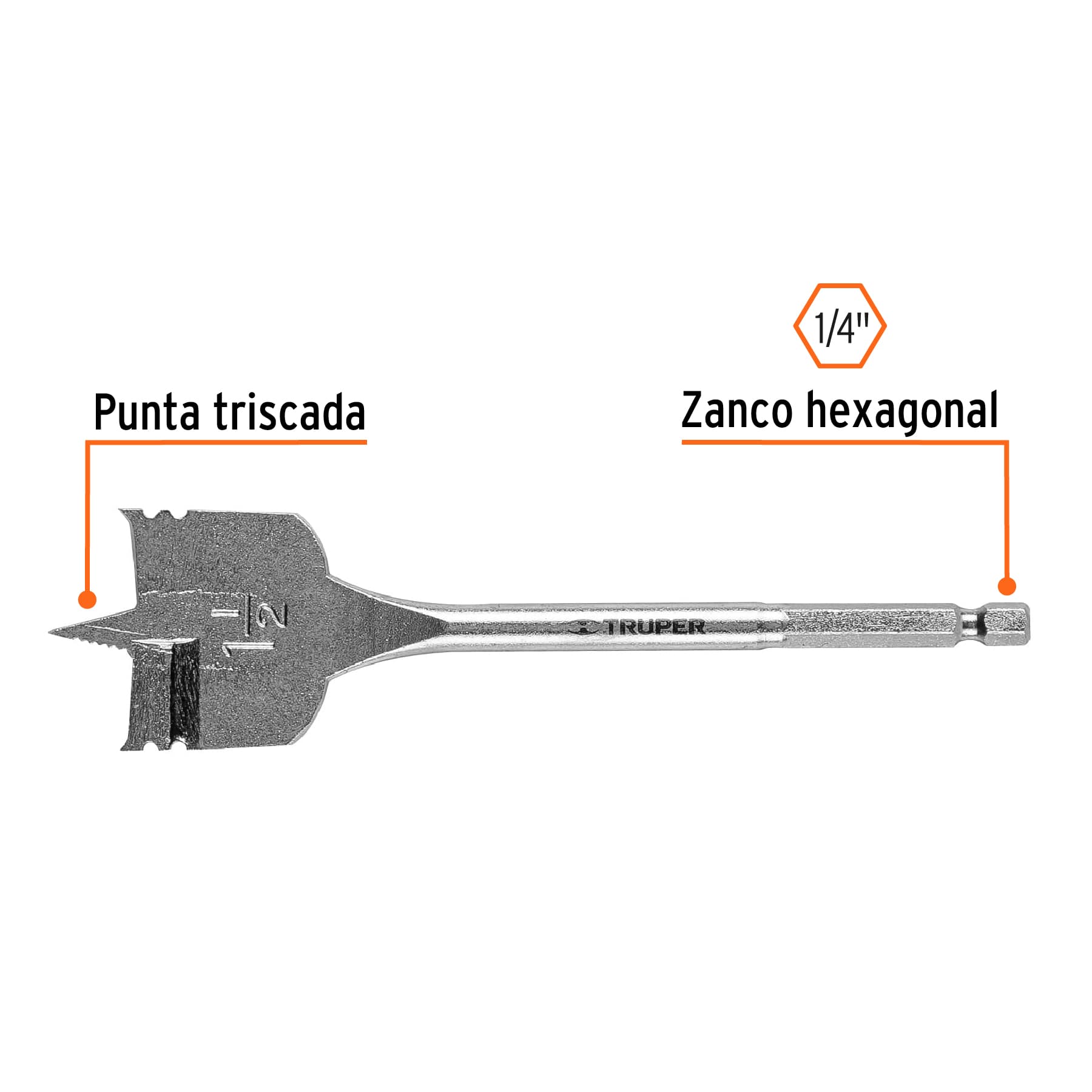 Broca plana de manita 1-1/2" para madera, TRUPER TRUPER