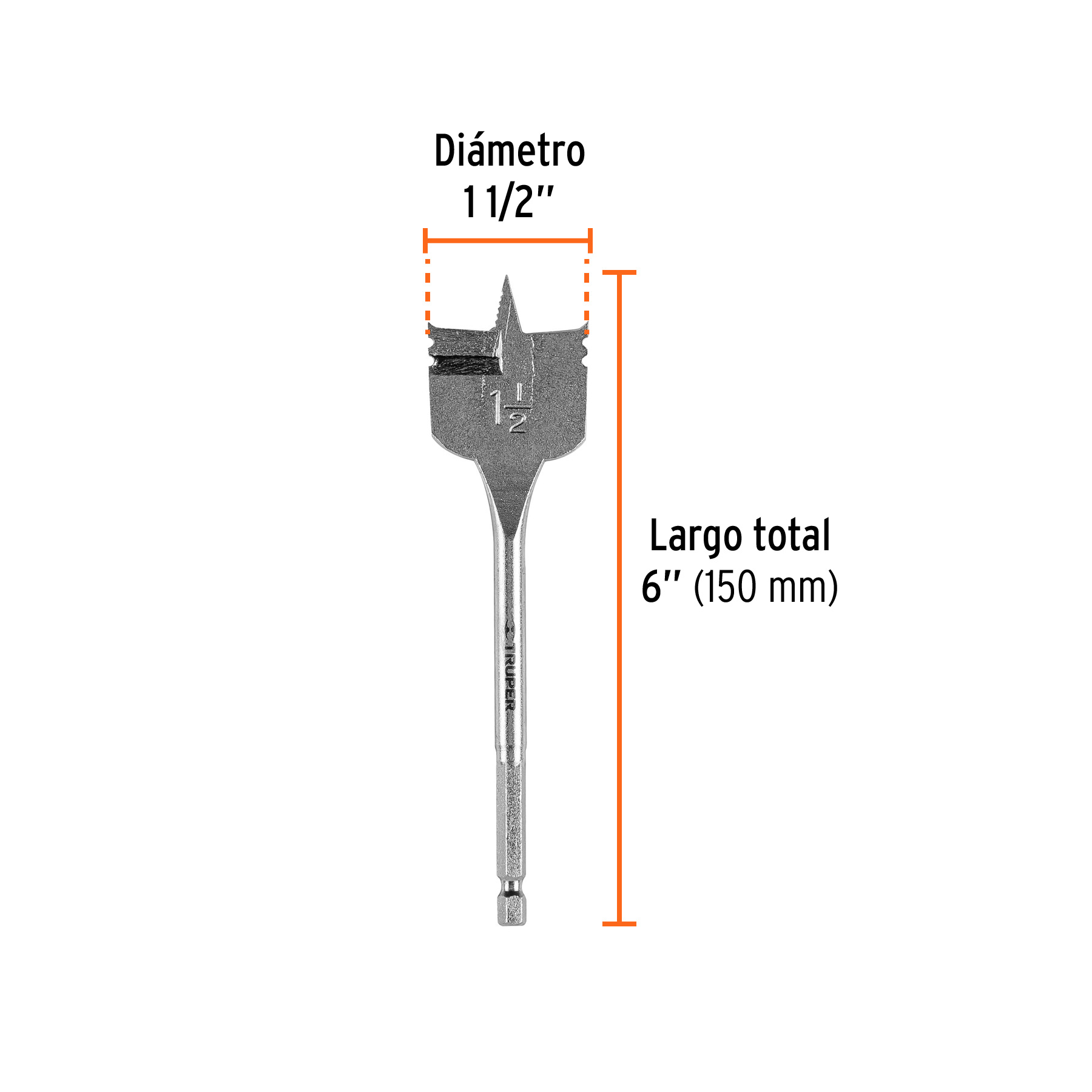 Broca plana de manita 1-1/2" para madera, TRUPER TRUPER