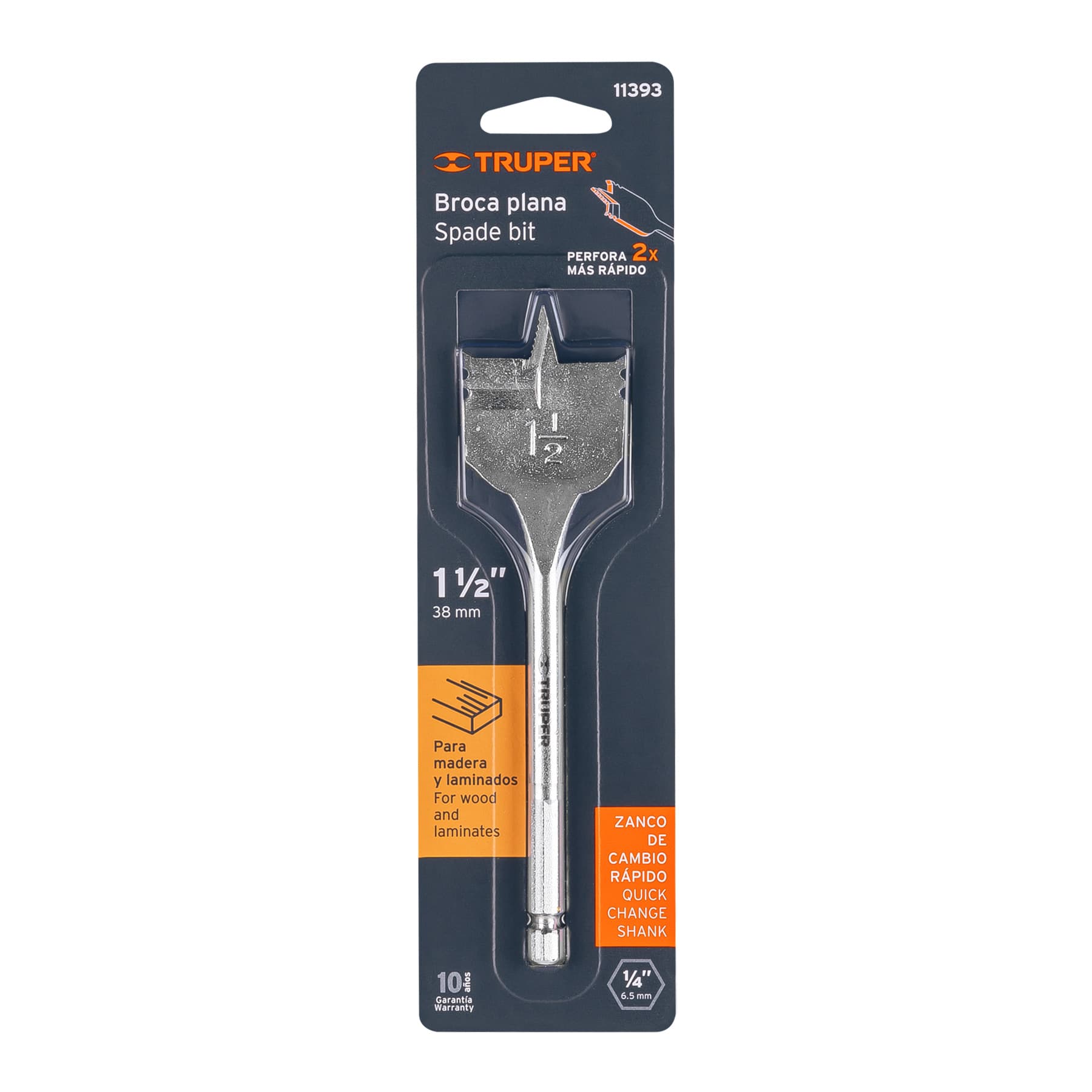 Broca plana de manita 1-1/2" para madera, TRUPER TRUPER