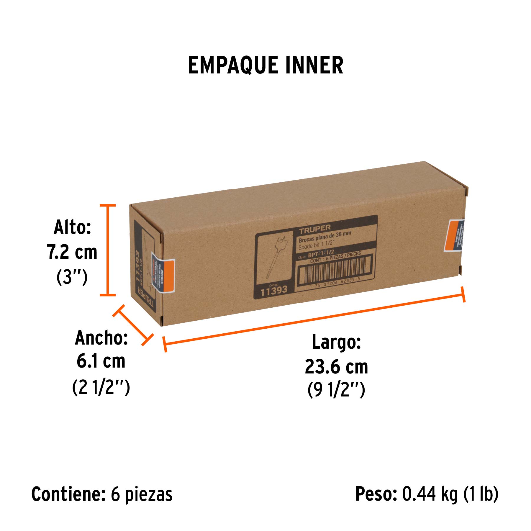 Broca plana de manita 1-1/2" para madera, TRUPER TRUPER
