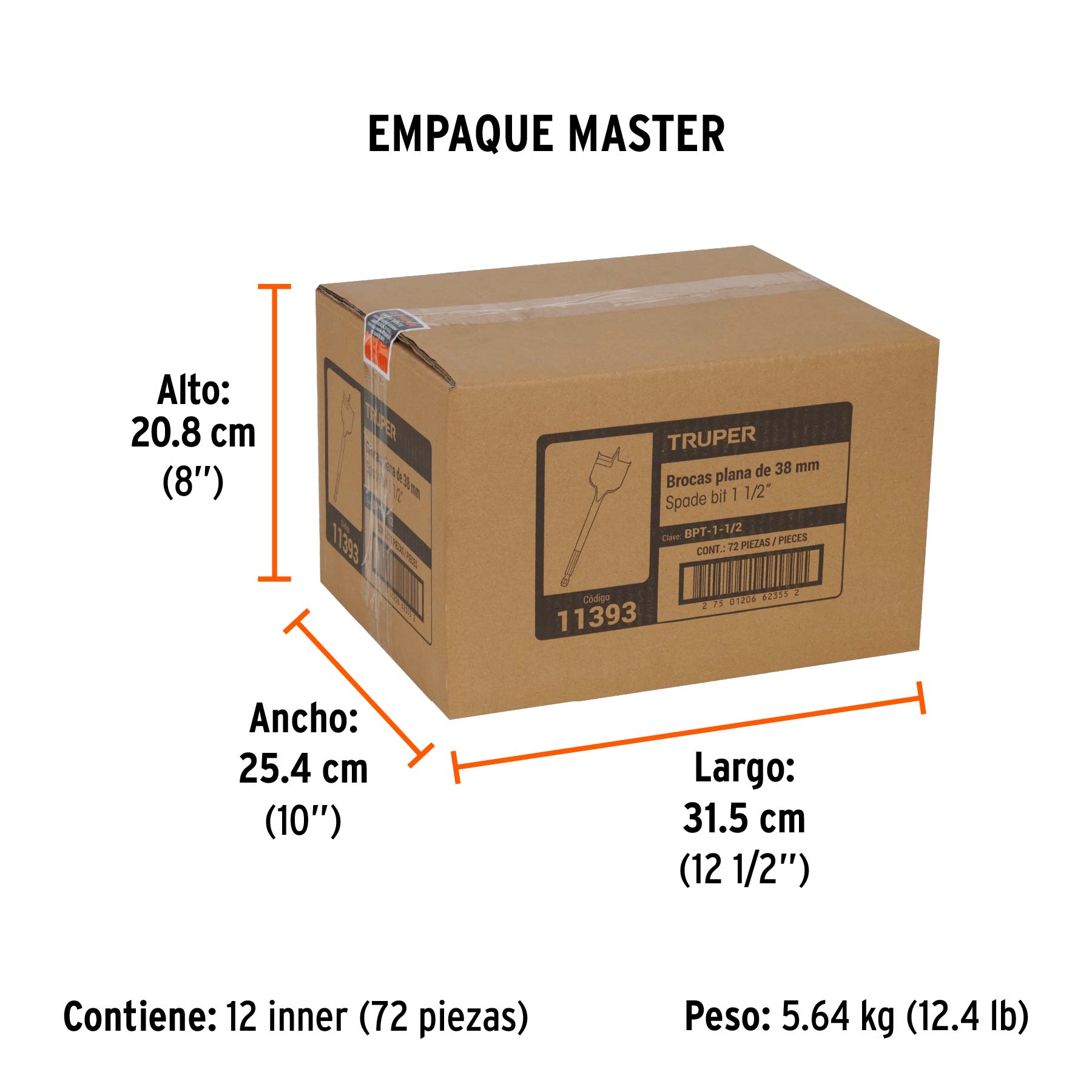 Broca plana de manita 1-1/2" para madera, TRUPER TRUPER