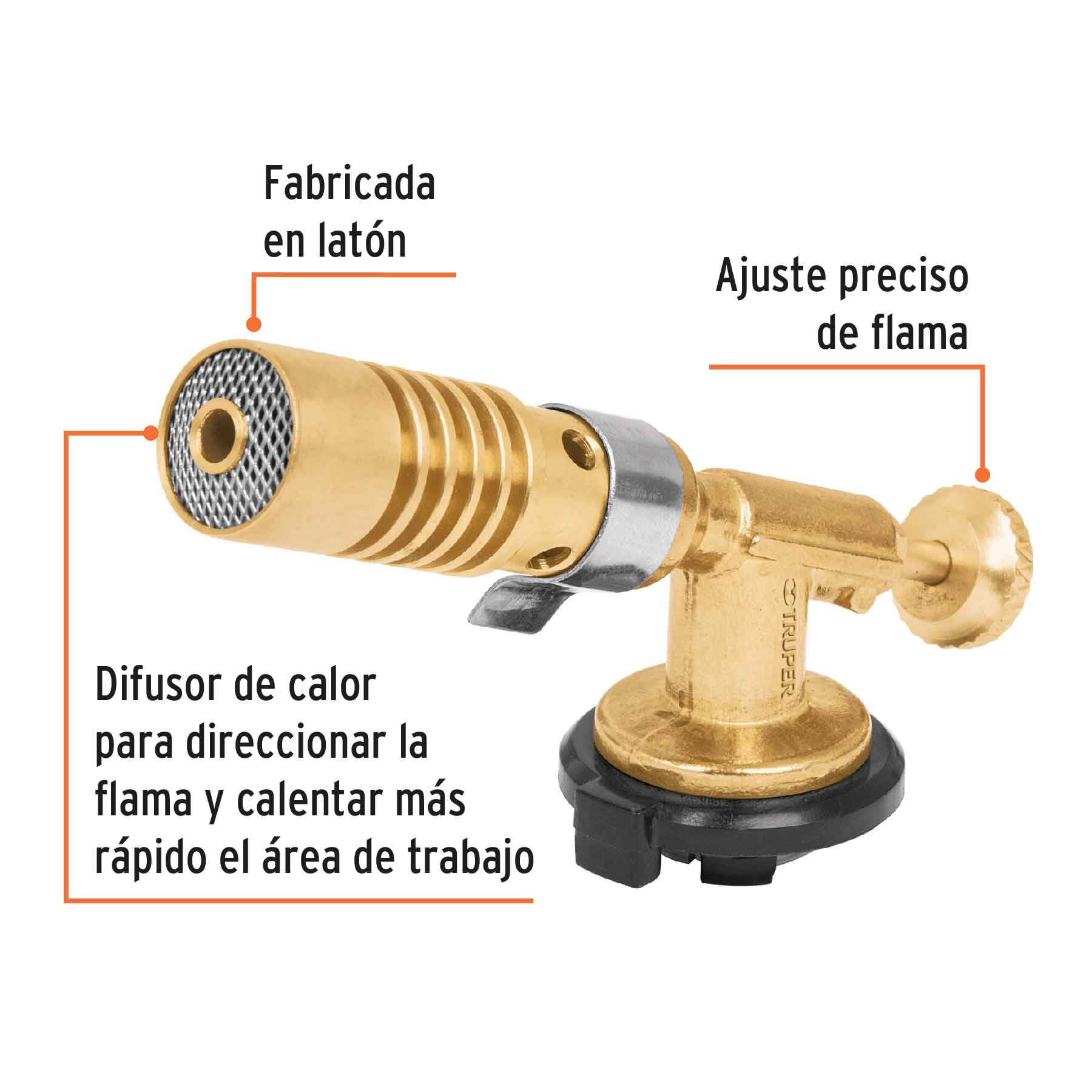 Soplete de latón, encendido manual, 1/4 de vuelta, TRUPER TRUPER