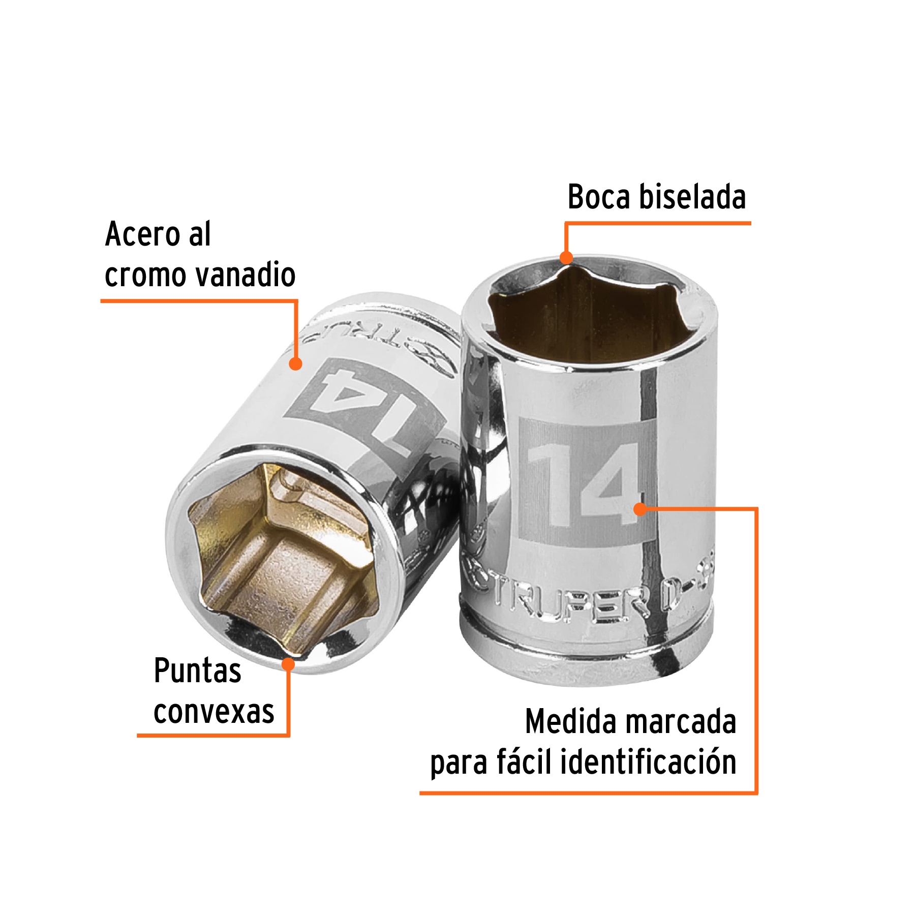 Dado de 14 mm, 6 puntas, cuadro 3/8", TRUPER TRUPER