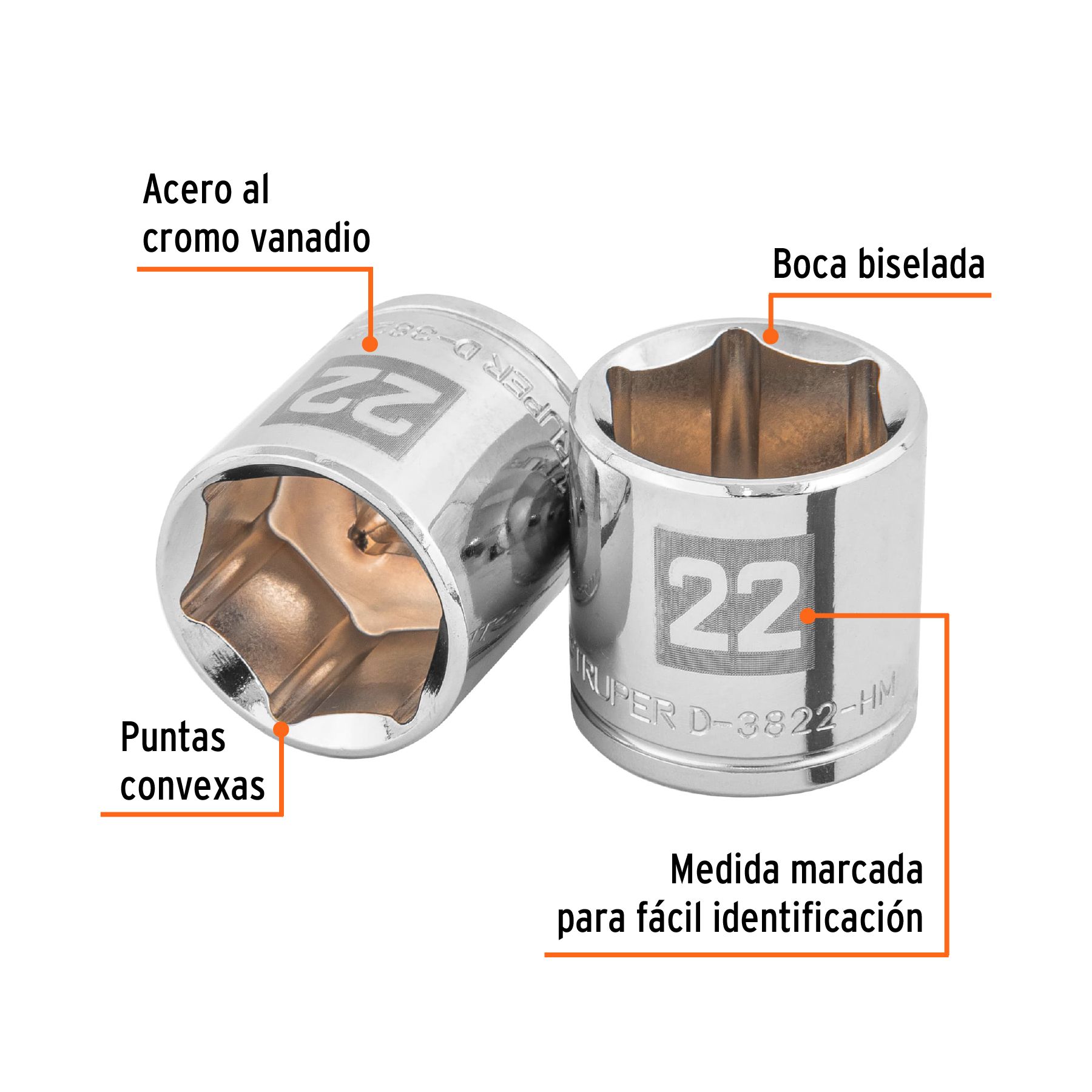 Dado de 22 mm, 6 puntas, cuadro 3/8", TRUPER TRUPER