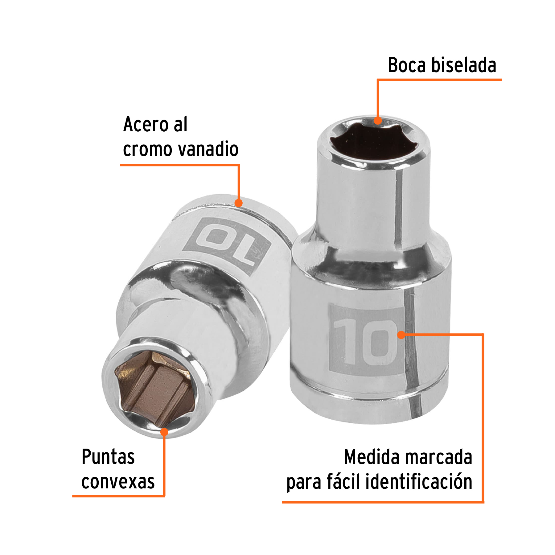 Dado de 10 mm, 6 puntas, cuadro 1/2", TRUPER TRUPER