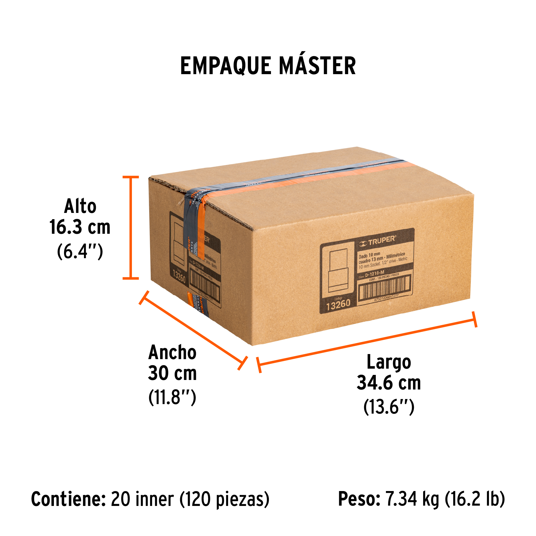 Dado de 10 mm, 6 puntas, cuadro 1/2", TRUPER TRUPER