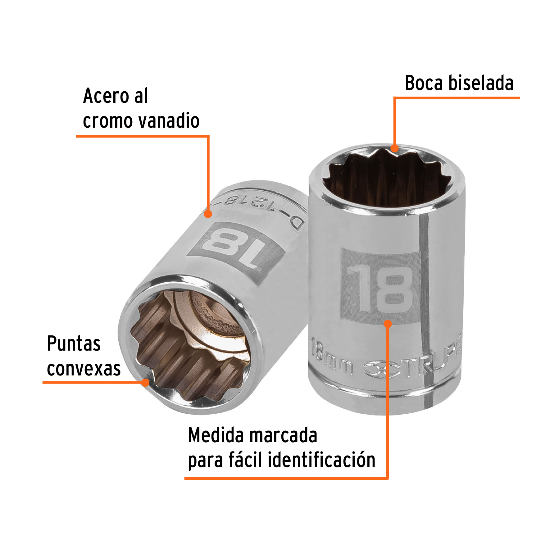 Dado de 18 mm, 12 puntas, cuadro 1/2", TRUPER TRUPER