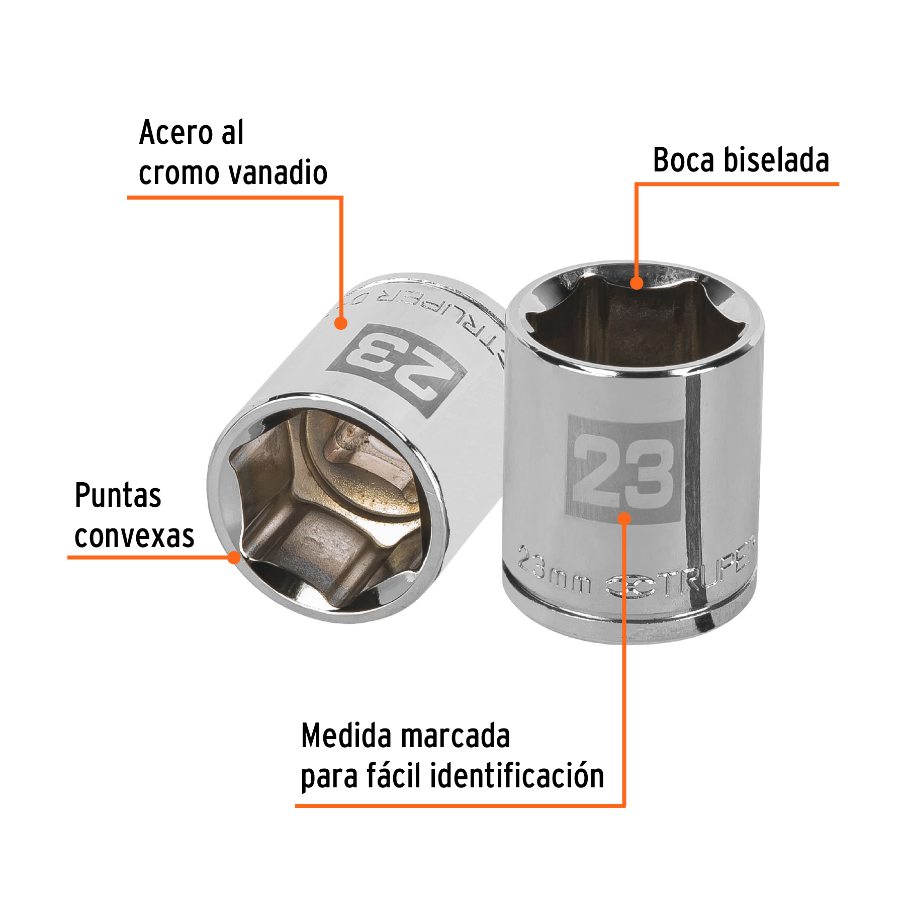 Dado de 23 mm, 6 puntas, cuadro 1/2", TRUPER TRUPER