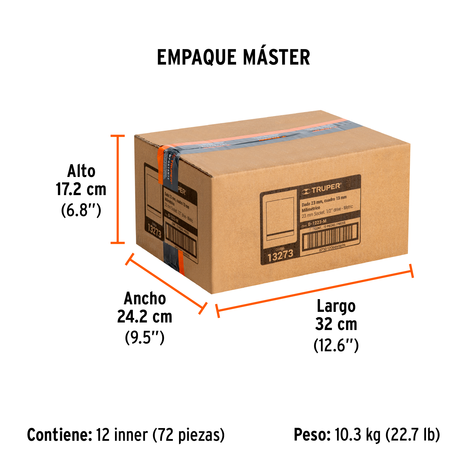 Dado de 23 mm, 6 puntas, cuadro 1/2", TRUPER TRUPER