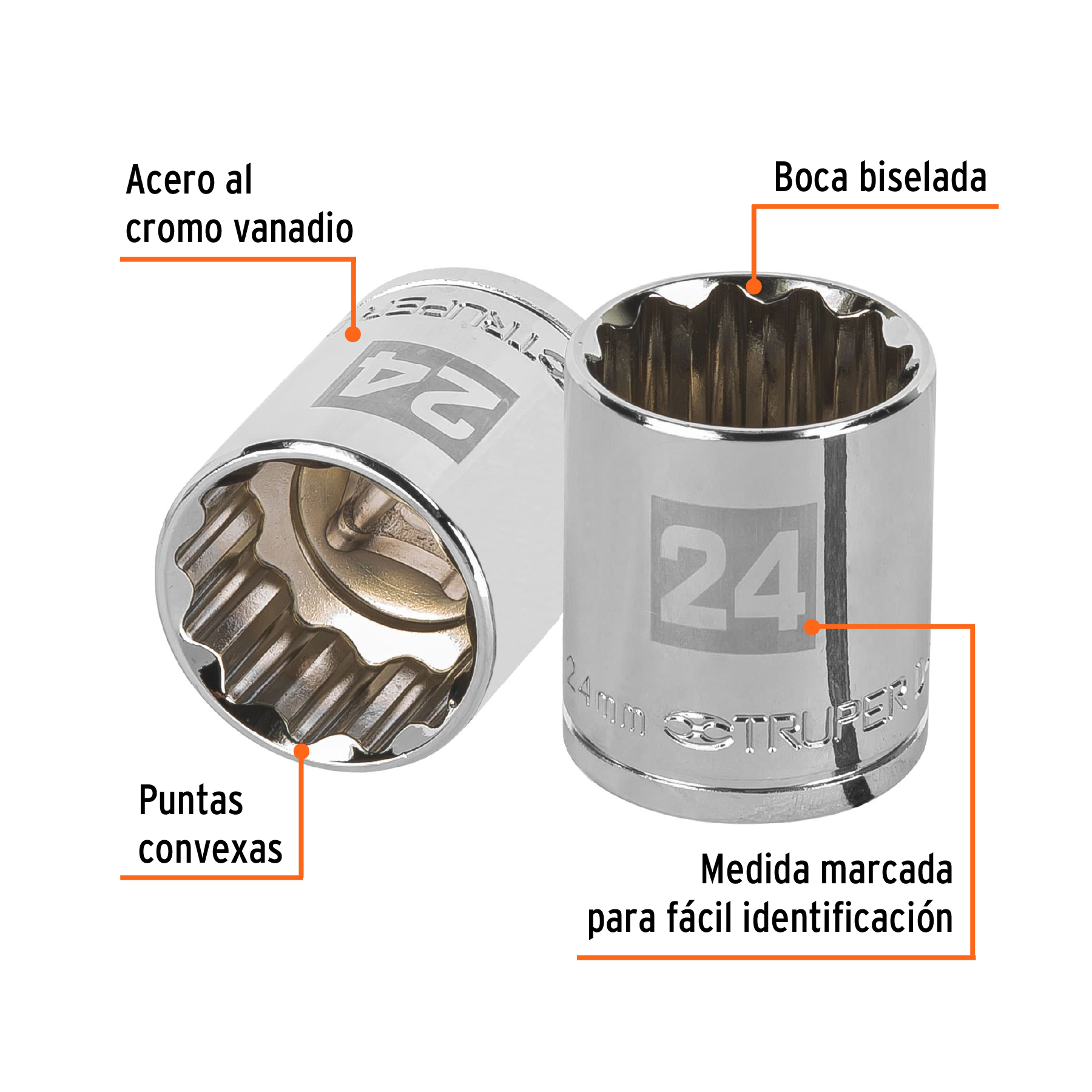Dado de 24 mm, 12 puntas, cuadro 1/2", TRUPER TRUPER