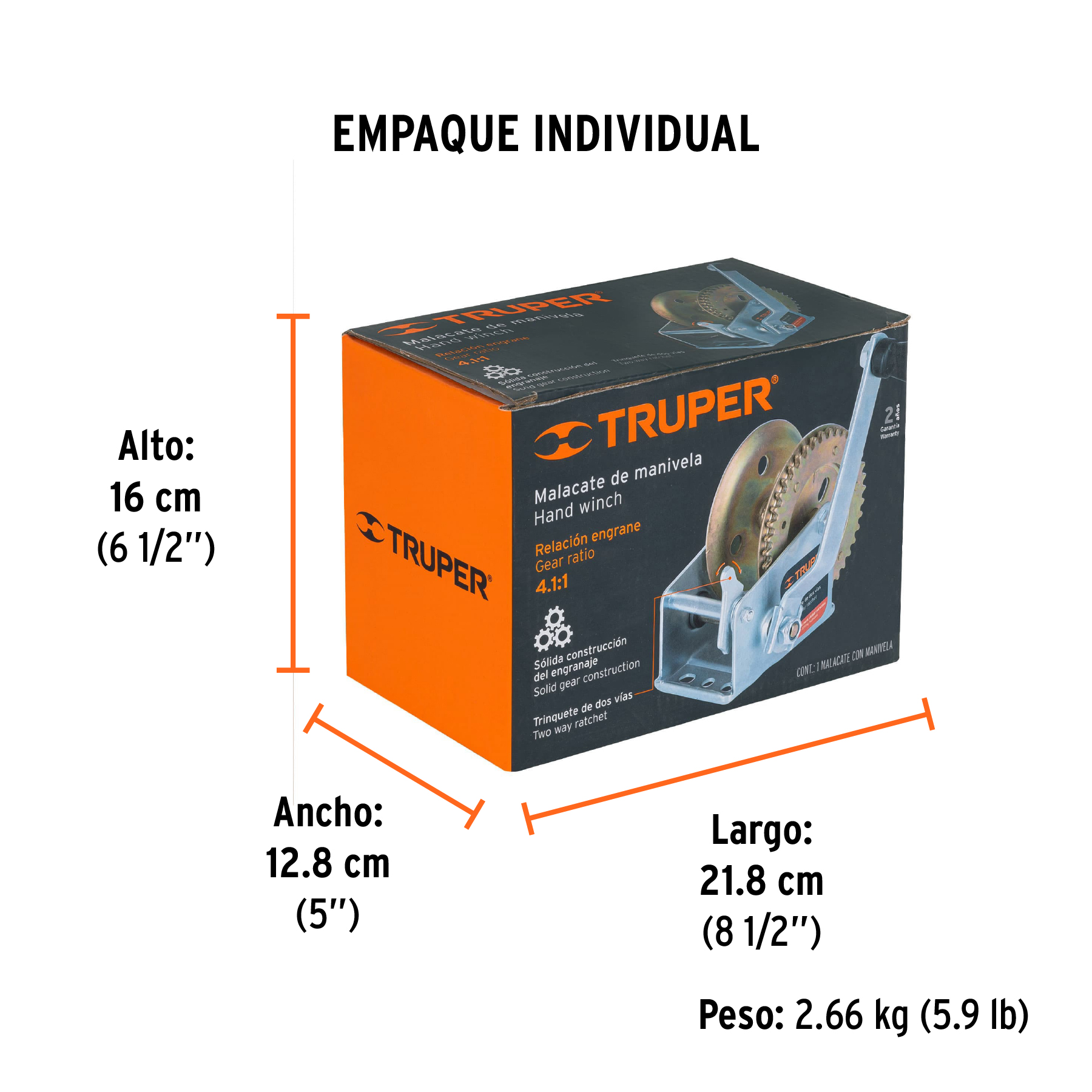 Malacate de manivela 540 kg sin cable, TRUPER TRUPER