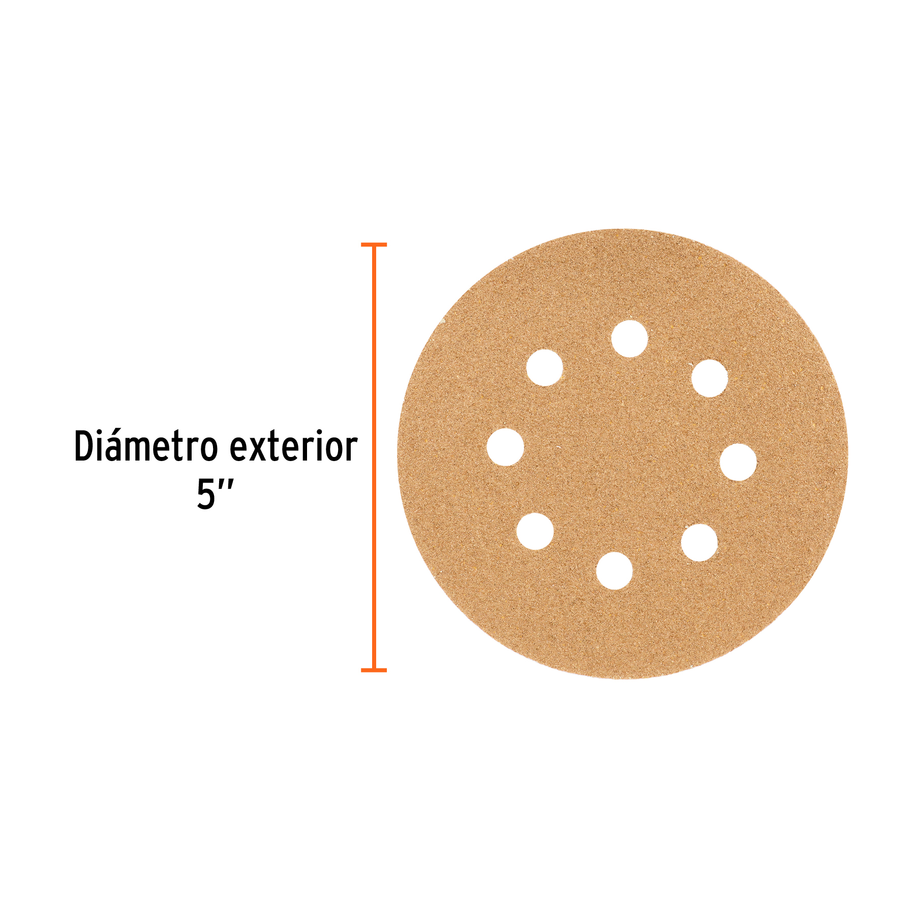 Paquete con 5 discos de lija 5" grano 60, 8 perforaciones TRUPER