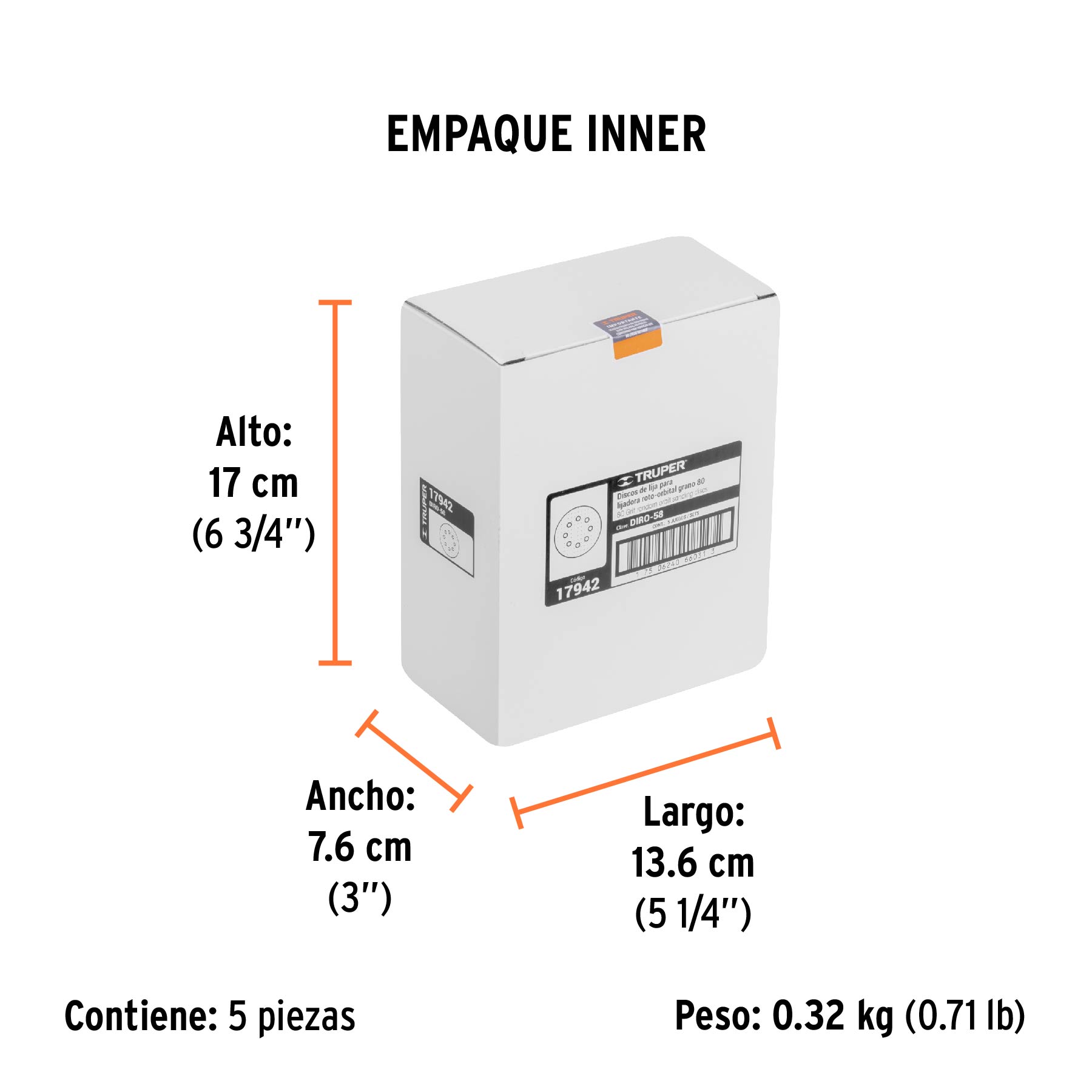 Paquete con 5 discos de lija 5" grano 80, 8 perforaciones TRUPER
