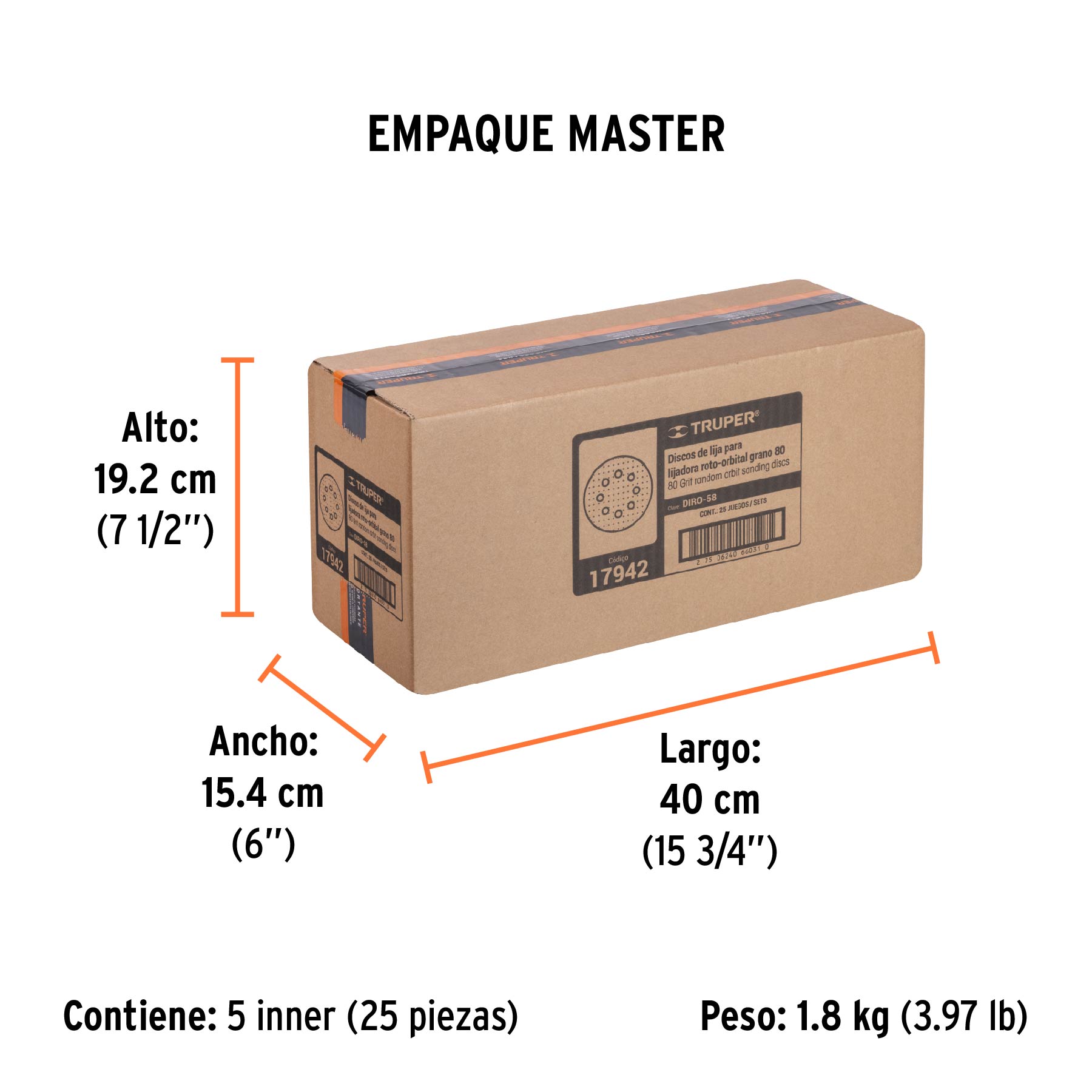 Paquete con 5 discos de lija 5" grano 80, 8 perforaciones TRUPER
