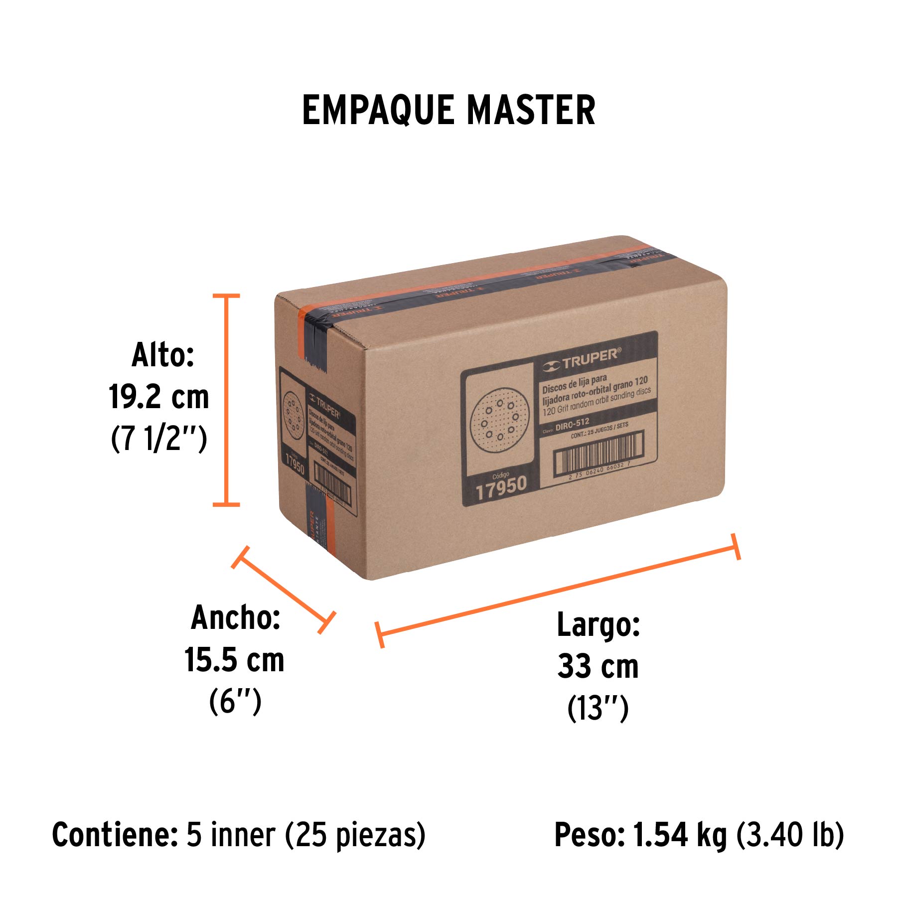 Paquete con 5 discos de lija 5" grano 120, 8 perforaciones TRUPER