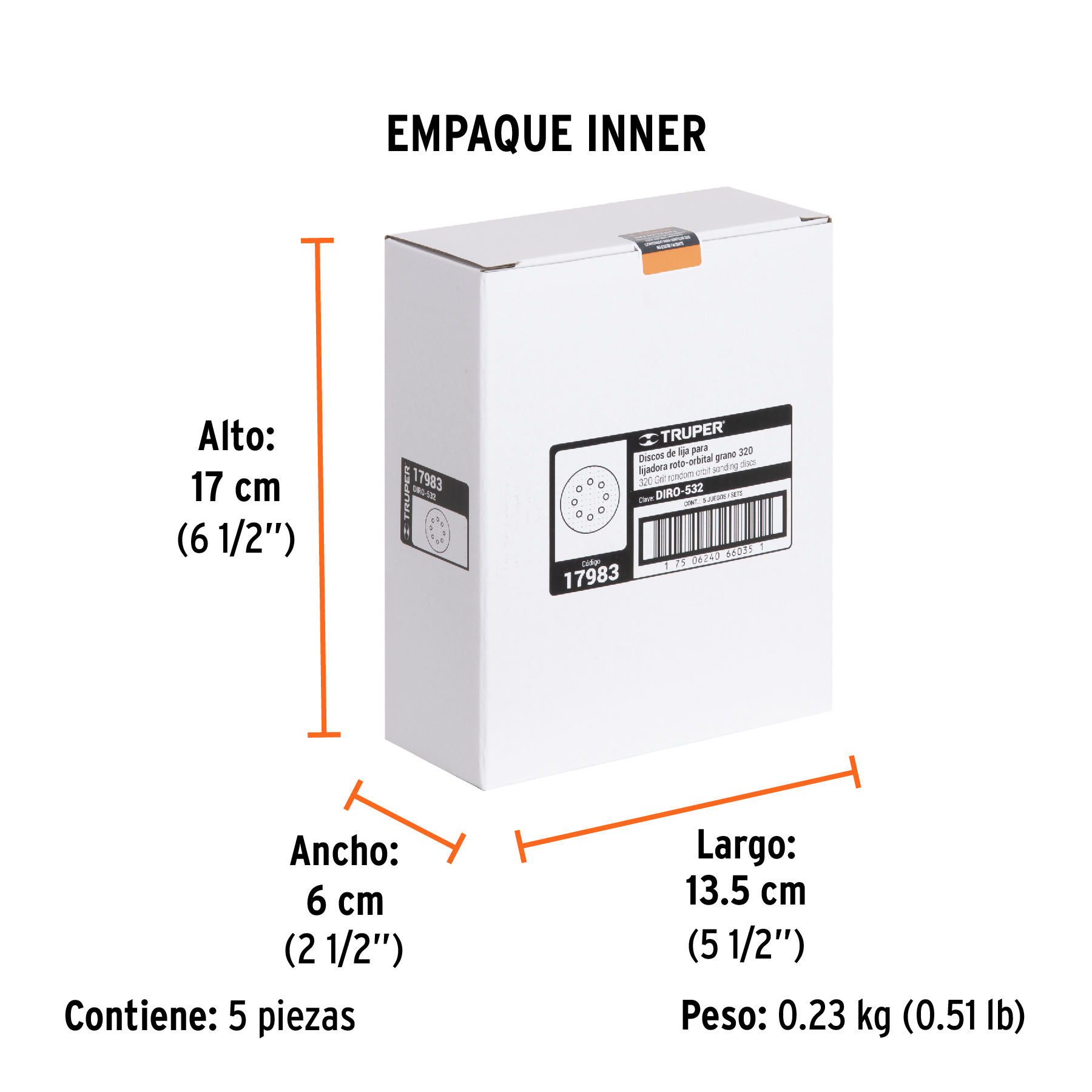 Paquete con 5 discos de lija 5" grano 320, 8 perforaciones TRUPER