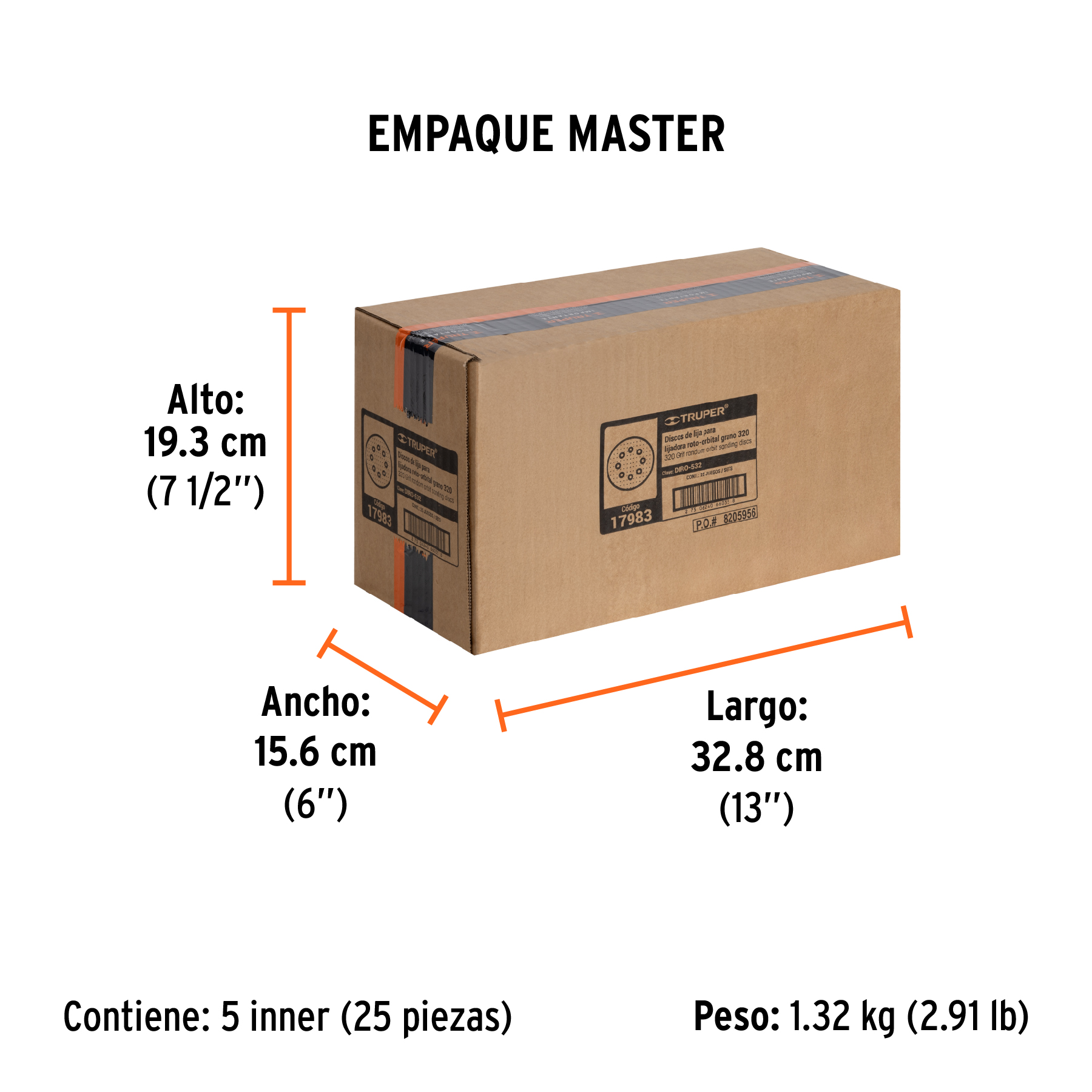 Paquete con 5 discos de lija 5" grano 320, 8 perforaciones TRUPER
