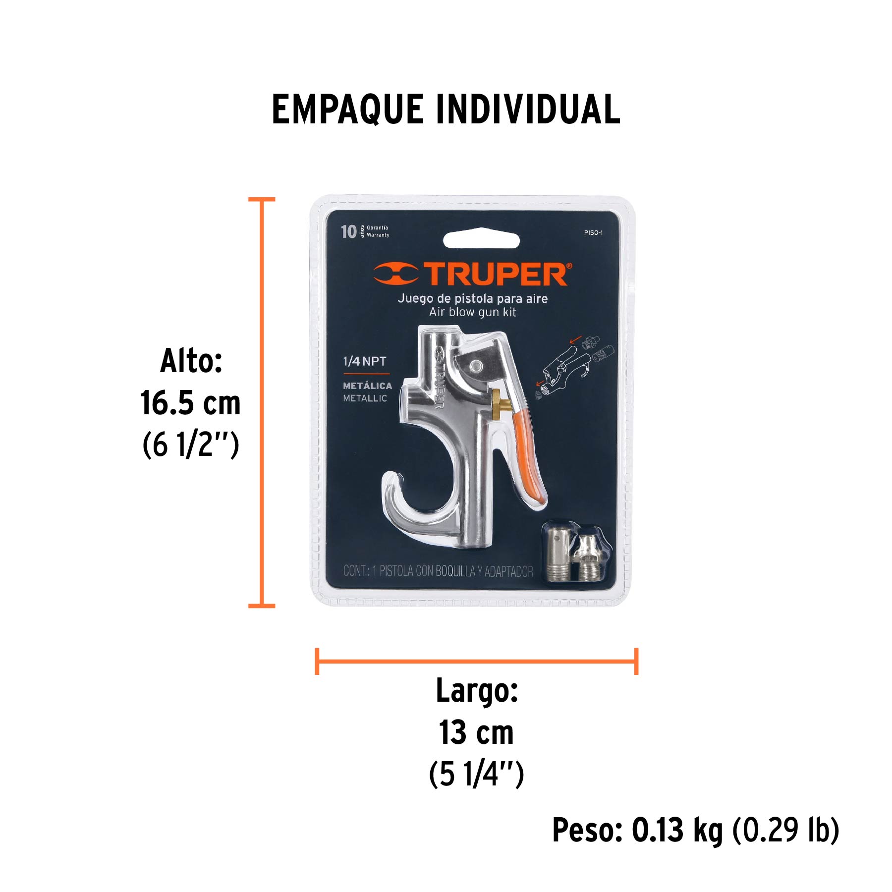 Pistola metálica para sopletear, cuerda 1/4" NPT, TRUPER TRUPER
