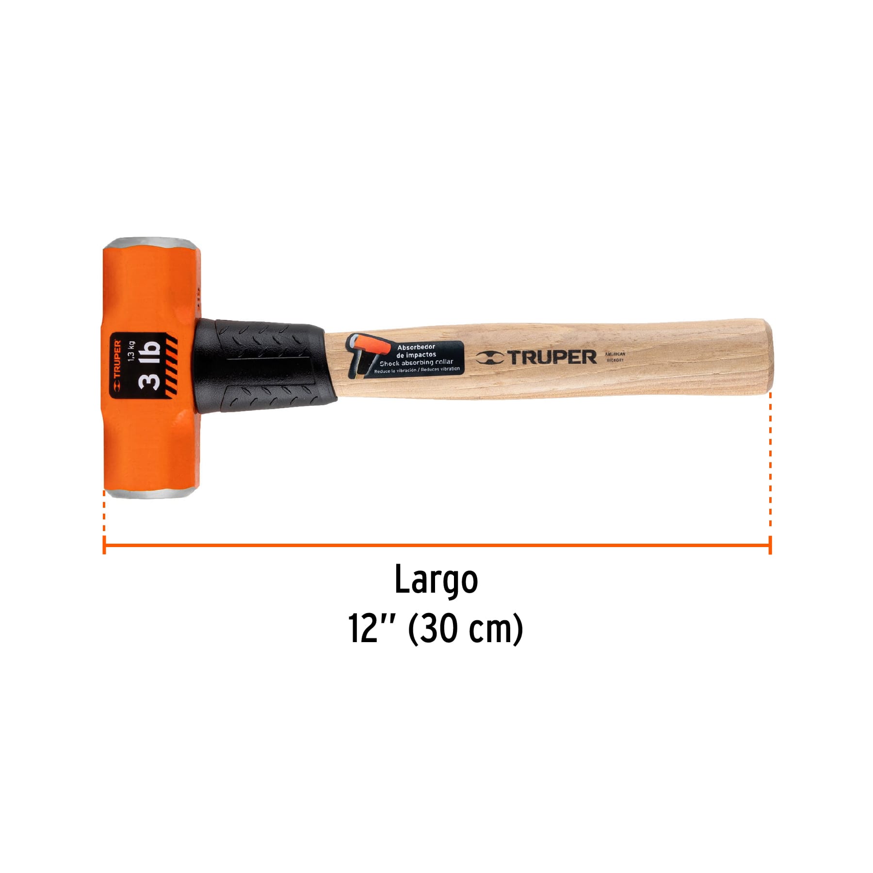 Marro octagonal 3 lb, mango de madera 12", TRUPER TRUPER