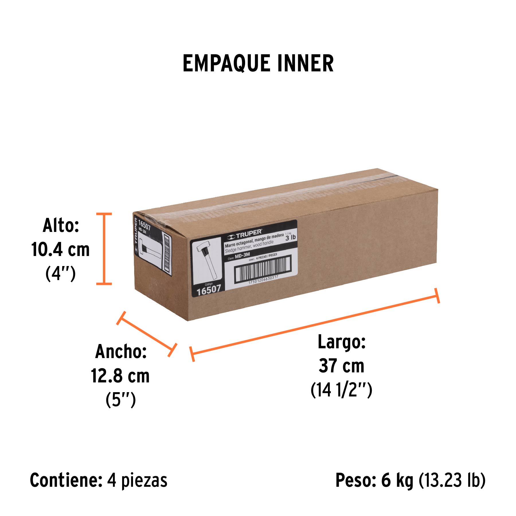 Marro octagonal 3 lb, mango de madera 12", TRUPER TRUPER