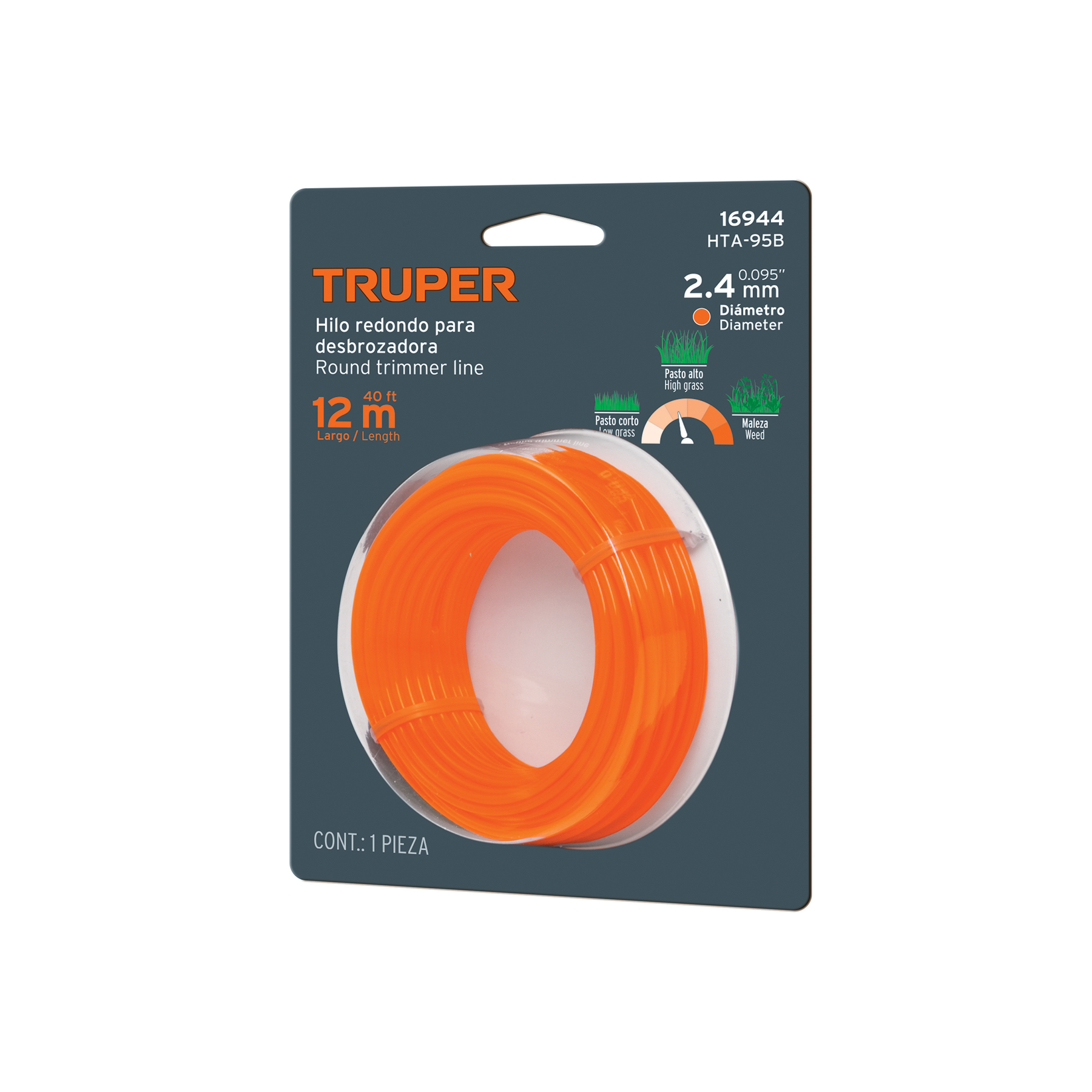 Hilo redondo, para desbrozadora, 2.4mm x 12m, tarjeta,TRUPER TRUPER