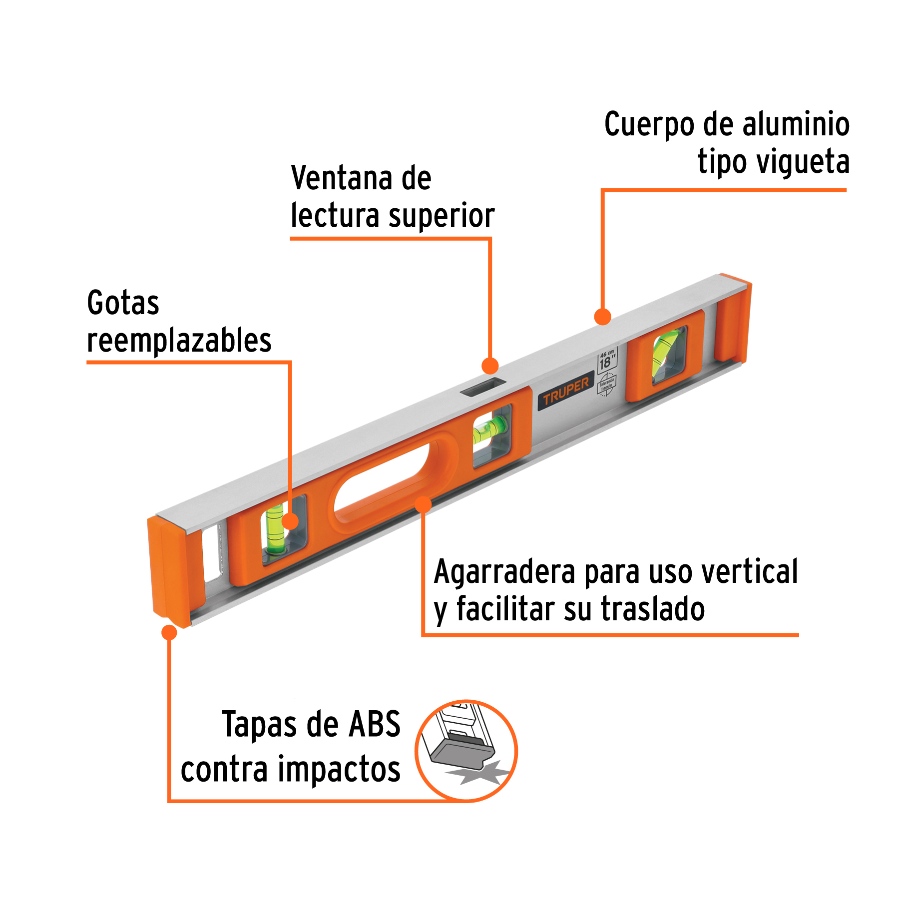 Nivel profesional de 18" con protección de ABS, TRUPER TRUPER