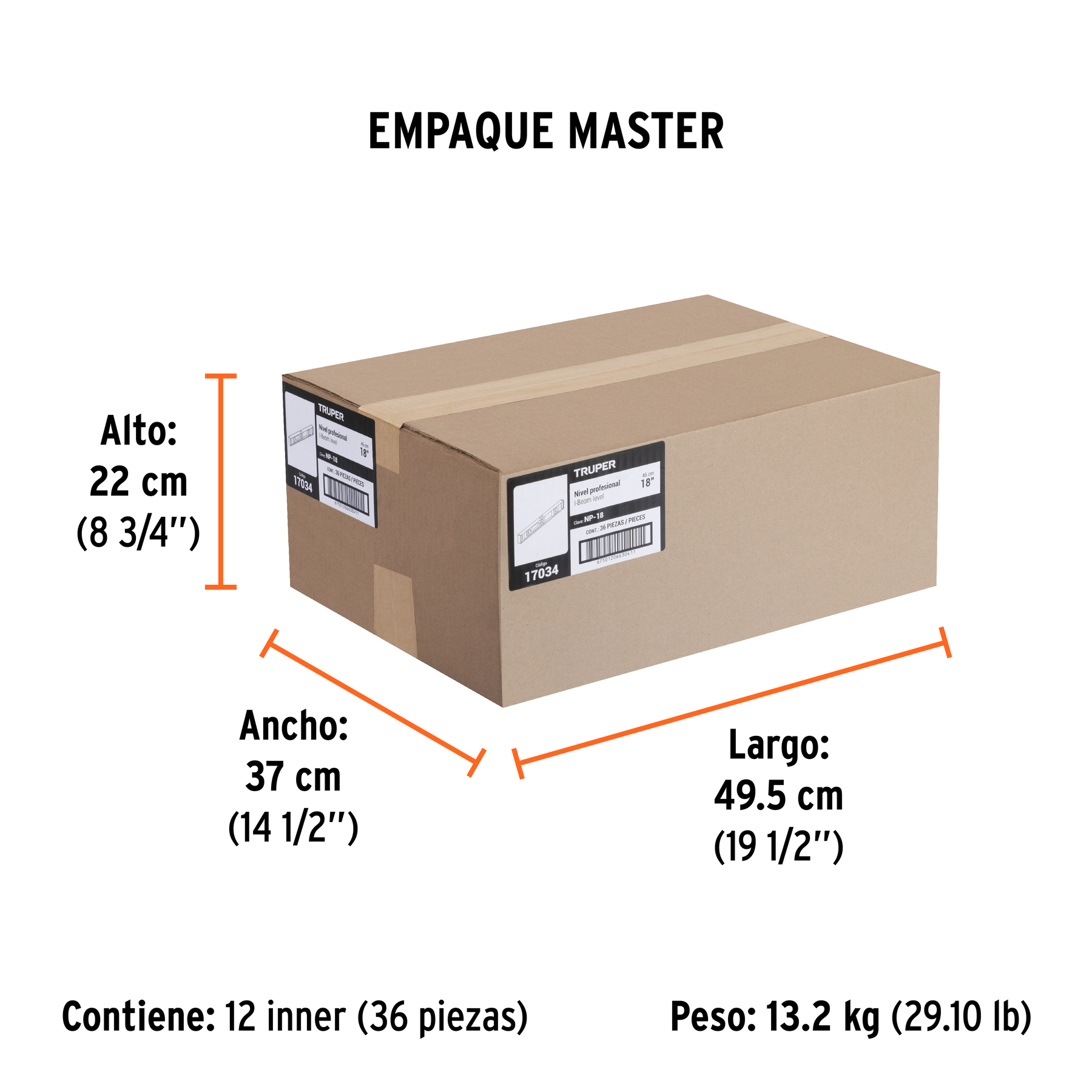 Nivel profesional de 18" con protección de ABS, TRUPER TRUPER