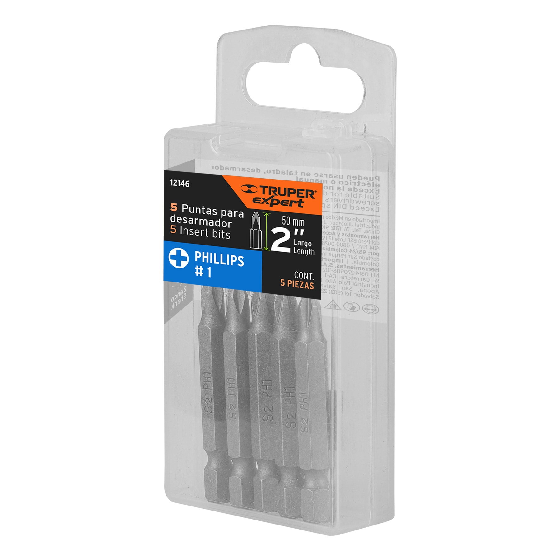 Estuche con 5 puntas de cruz PH1 largo 2", TRUPER EXPERT TRUPER