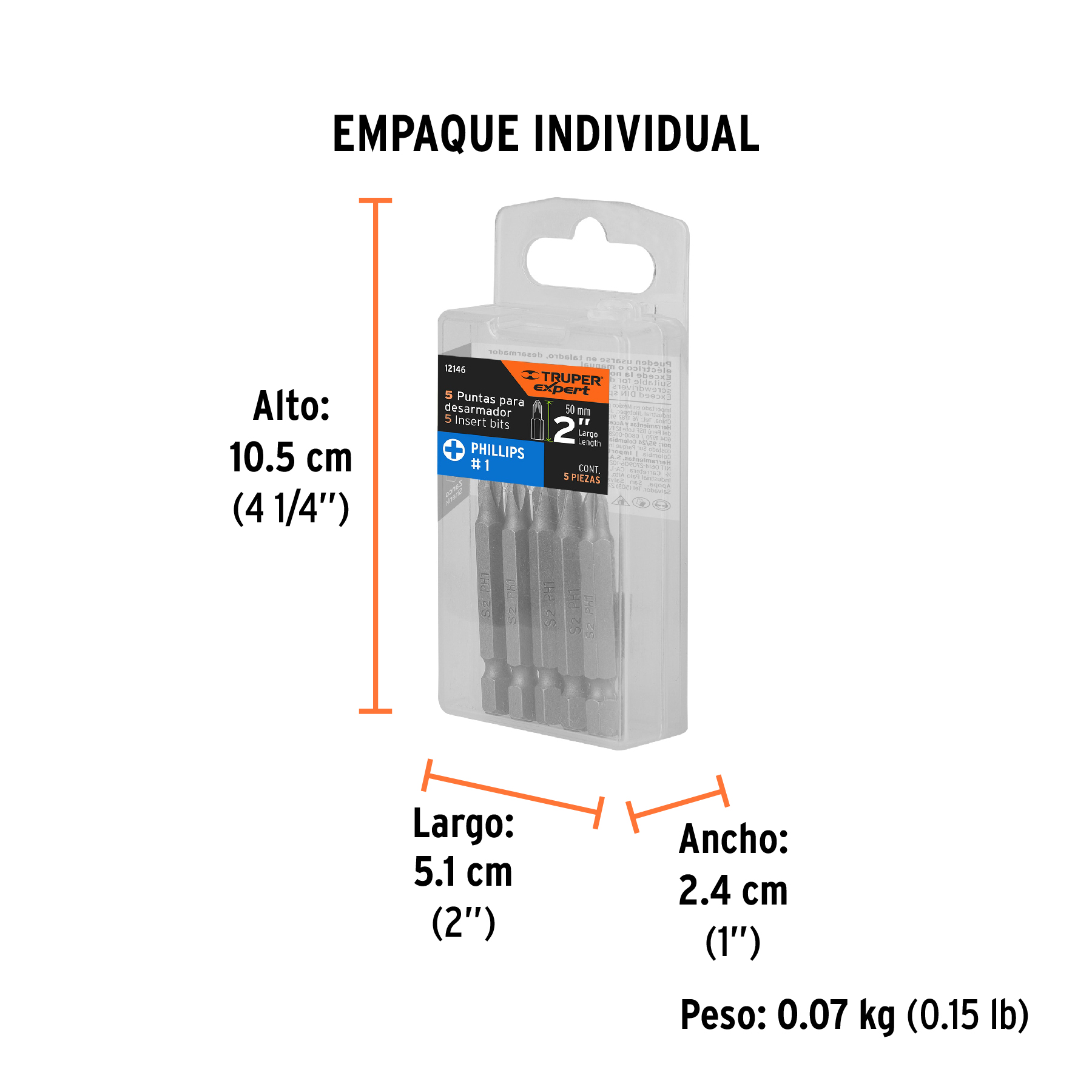 Estuche con 5 puntas de cruz PH1 largo 2", TRUPER EXPERT TRUPER