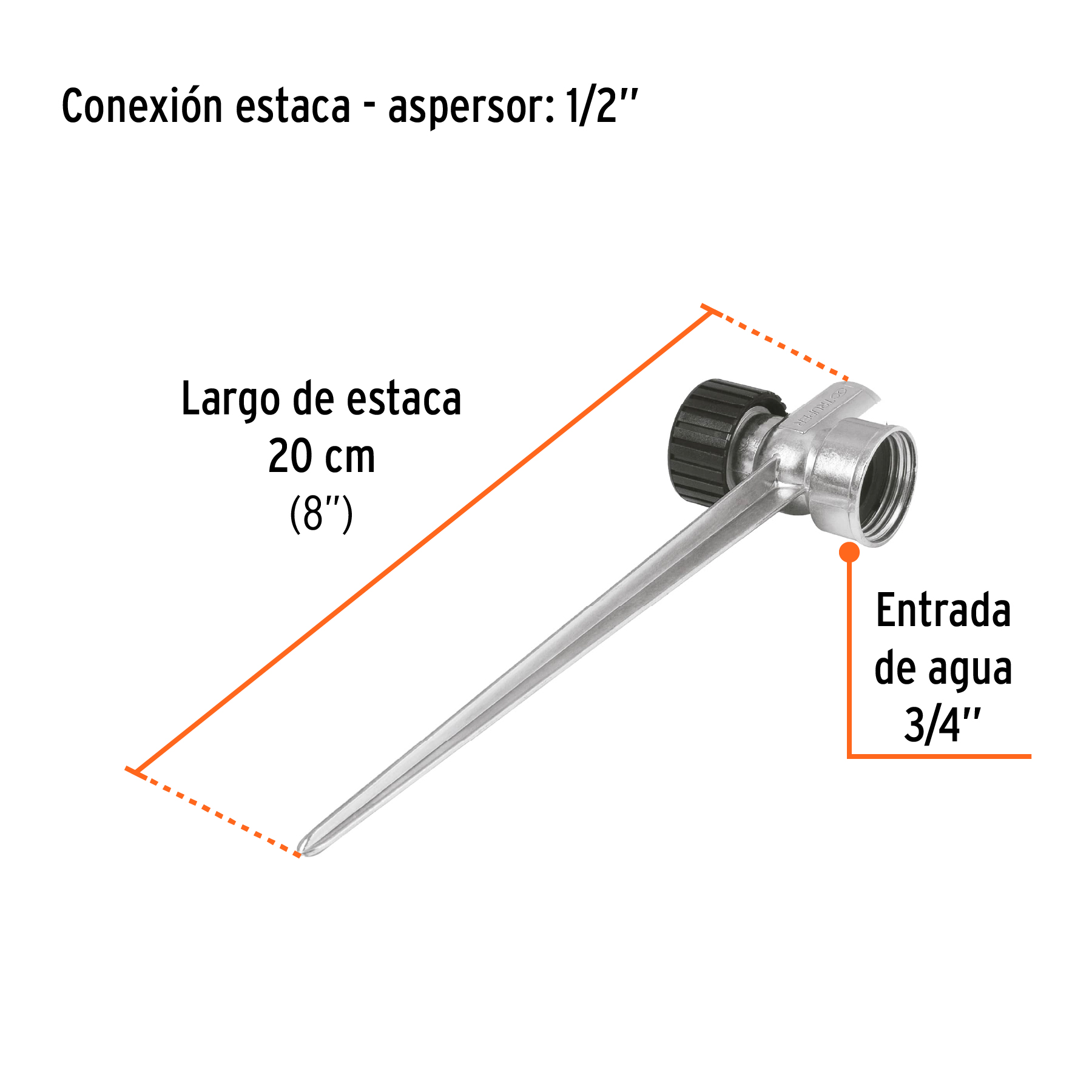 Estaca metálica universal 8" dos vías, para aspersor, TRUPER TRUPER