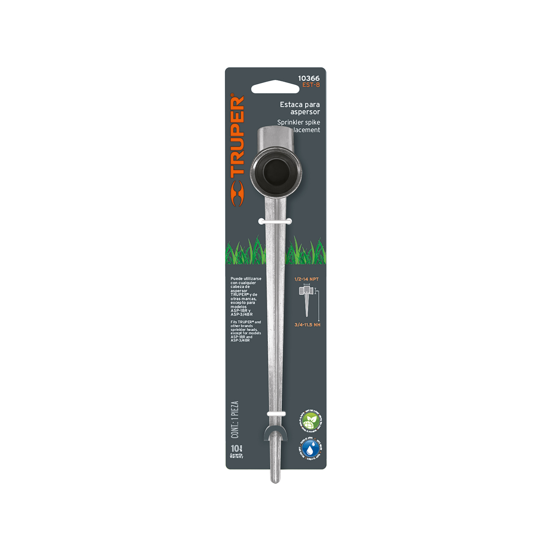Estaca metálica universal 8" dos vías, para aspersor, TRUPER TRUPER