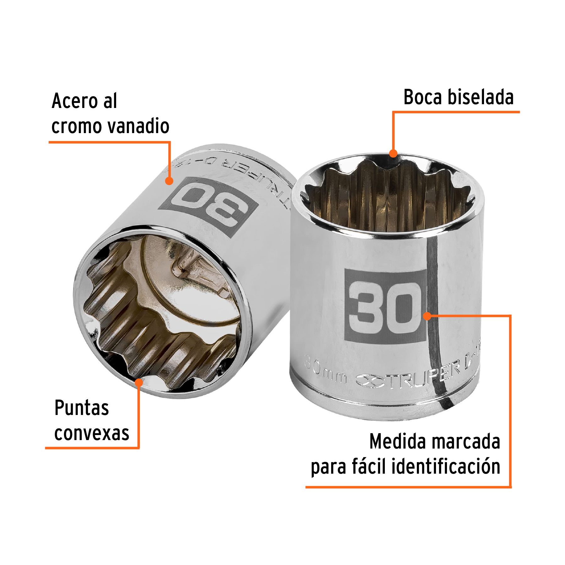 Dado de 30 mm, 12 puntas, cuadro 1/2", TRUPER TRUPER