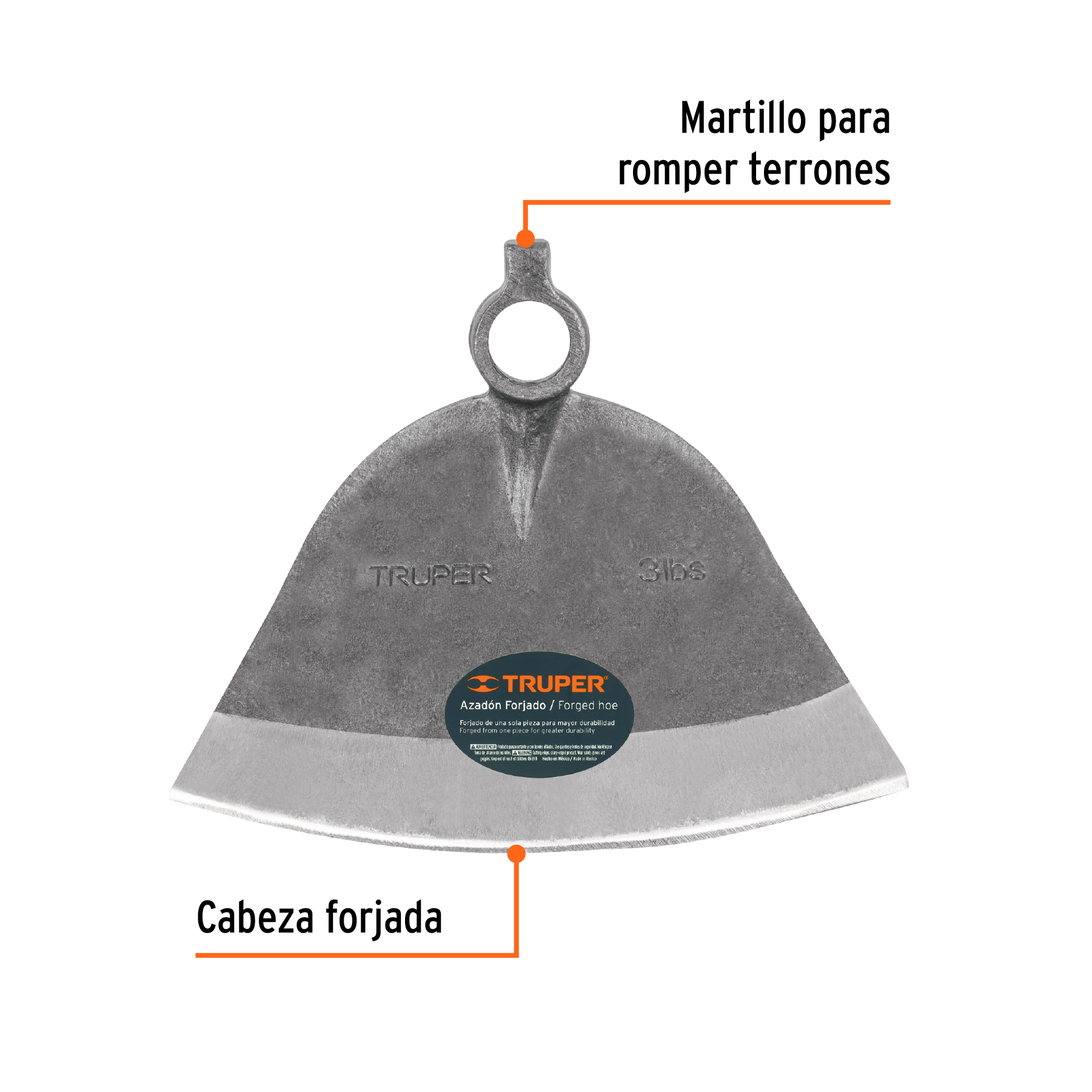 Azadón Córdoba No. 3 de 2.8 lb, sin mango, TRUPER TRUPER