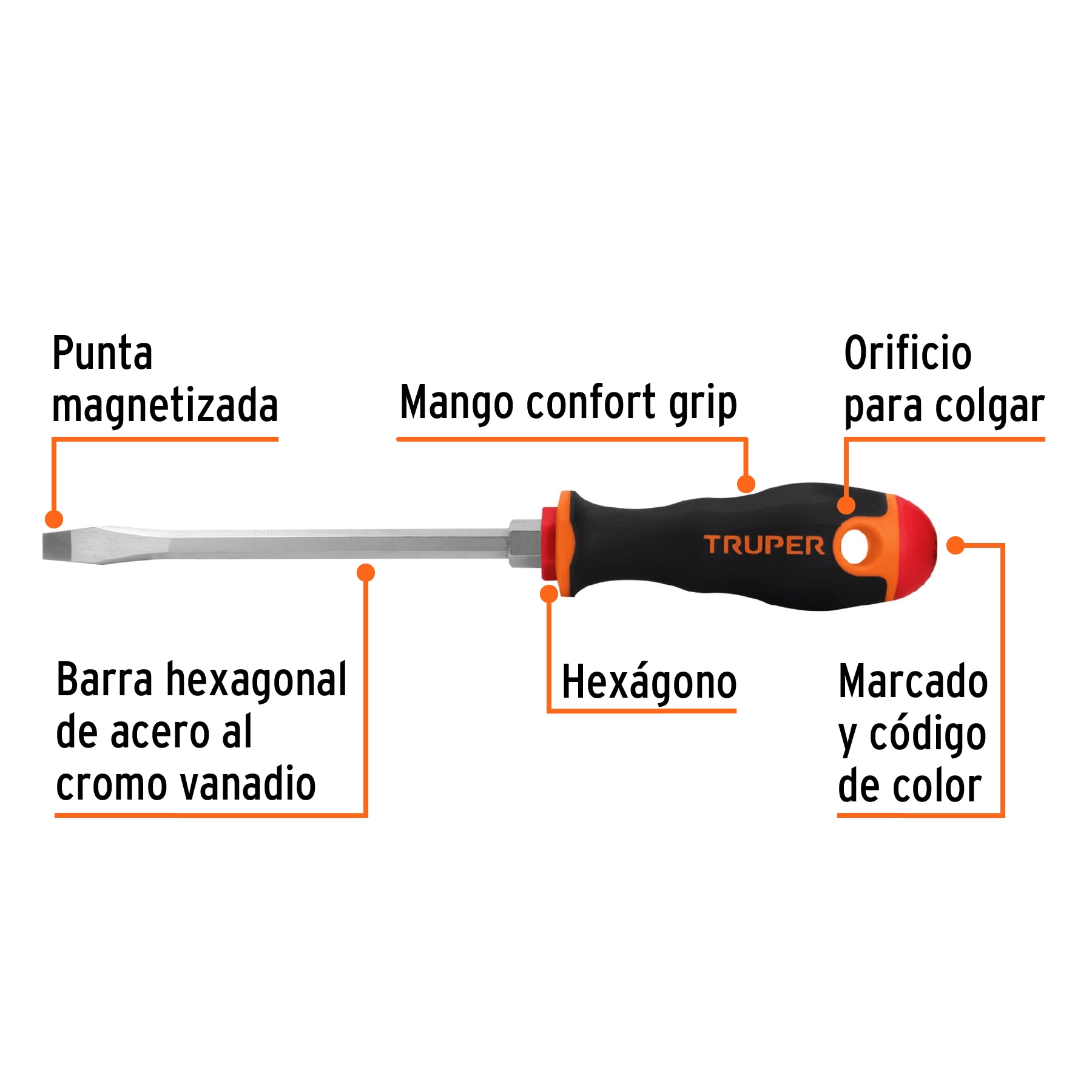 Desarmador plano 5/16" x 6" mango Comfort Grip, TRUPER TRUPER