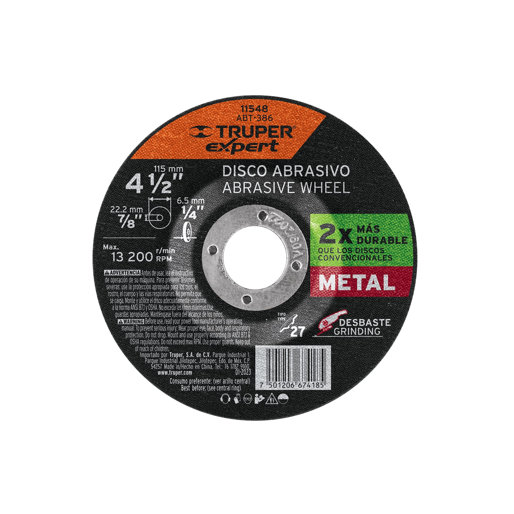 Disco Tipo 27 de 4-1/2" x 6.4 mm desbaste de metal, EXPERT TRUPER