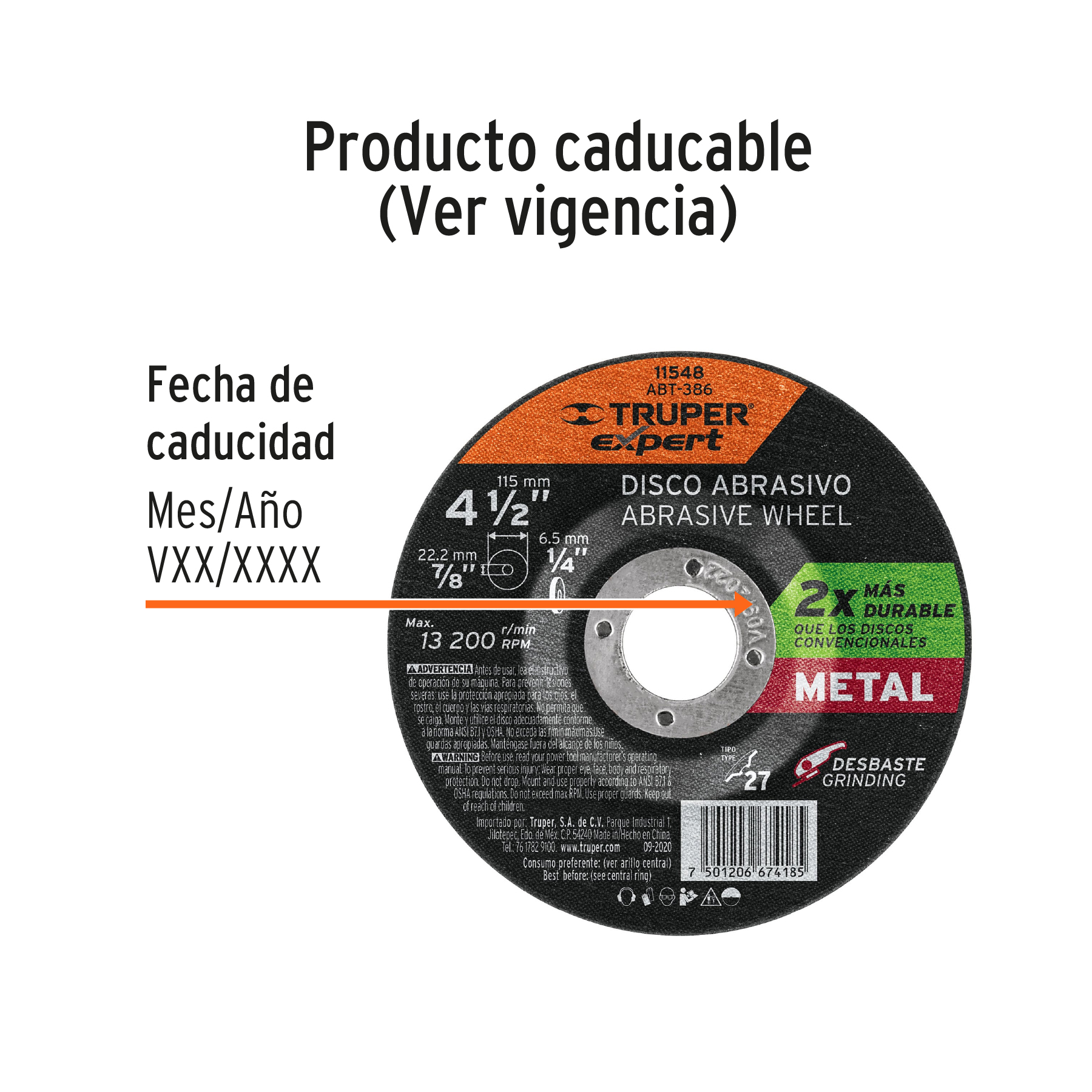 Disco Tipo 27 de 4-1/2" x 6.4 mm desbaste de metal, EXPERT TRUPER