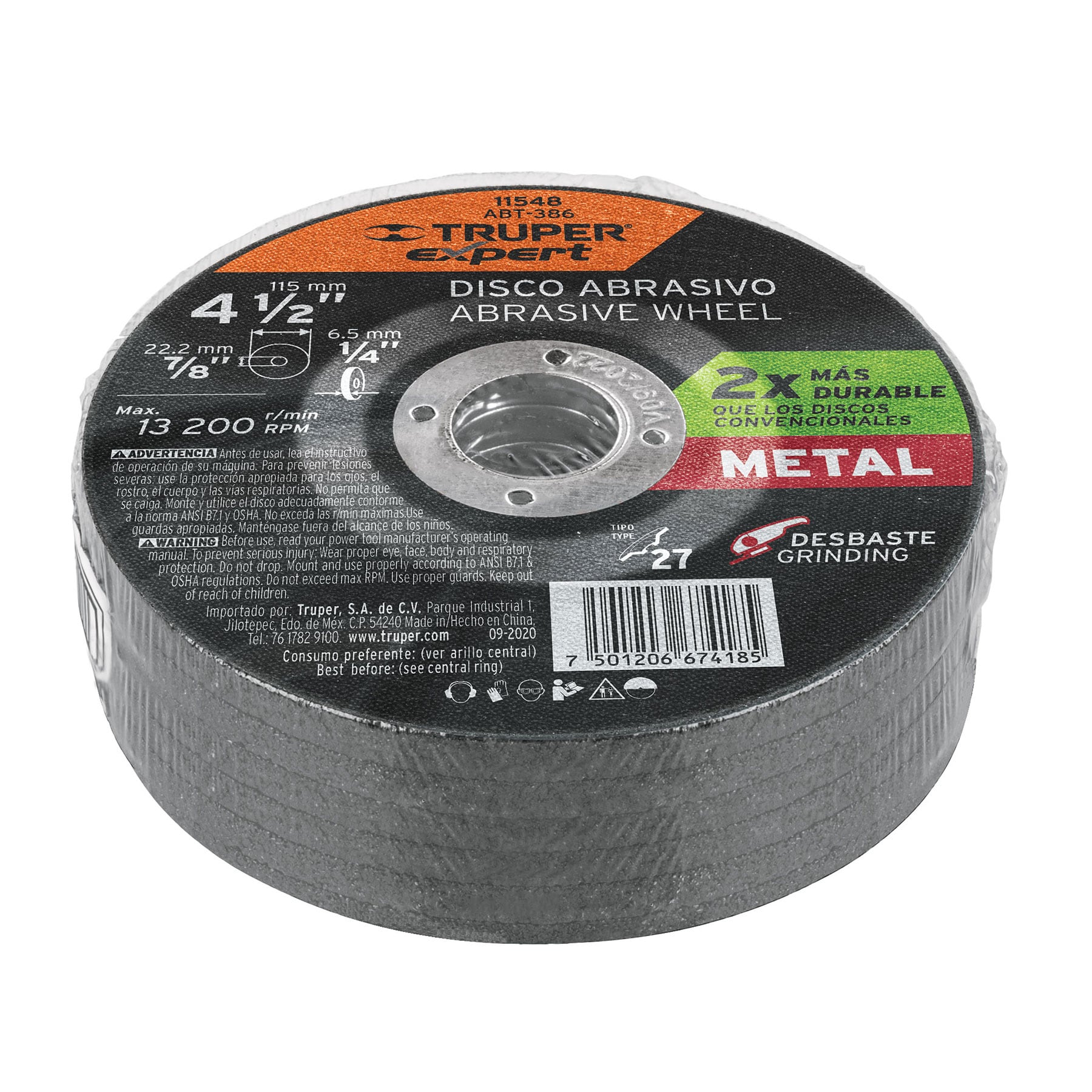 Disco Tipo 27 de 4-1/2" x 6.4 mm desbaste de metal, EXPERT TRUPER