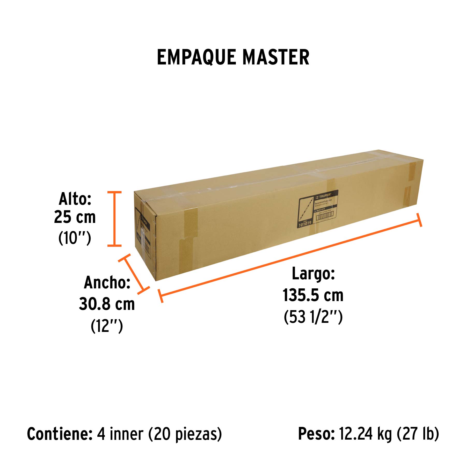 Barra extensible de 1.3 a 2.1 m reflejante para conos TRUPER