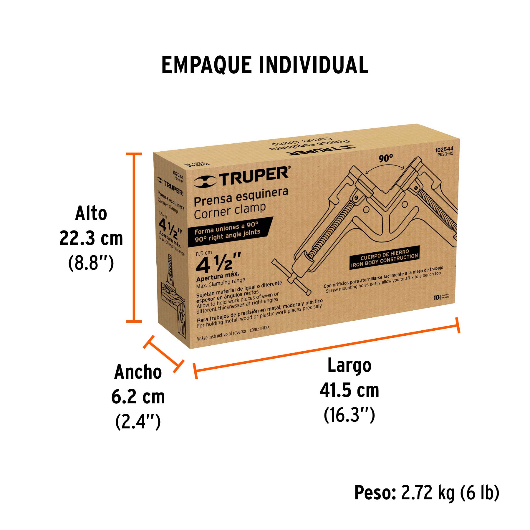 Prensa esquinera profesional 4-1/2", cuerpo de hierro,TRUPER TRUPER